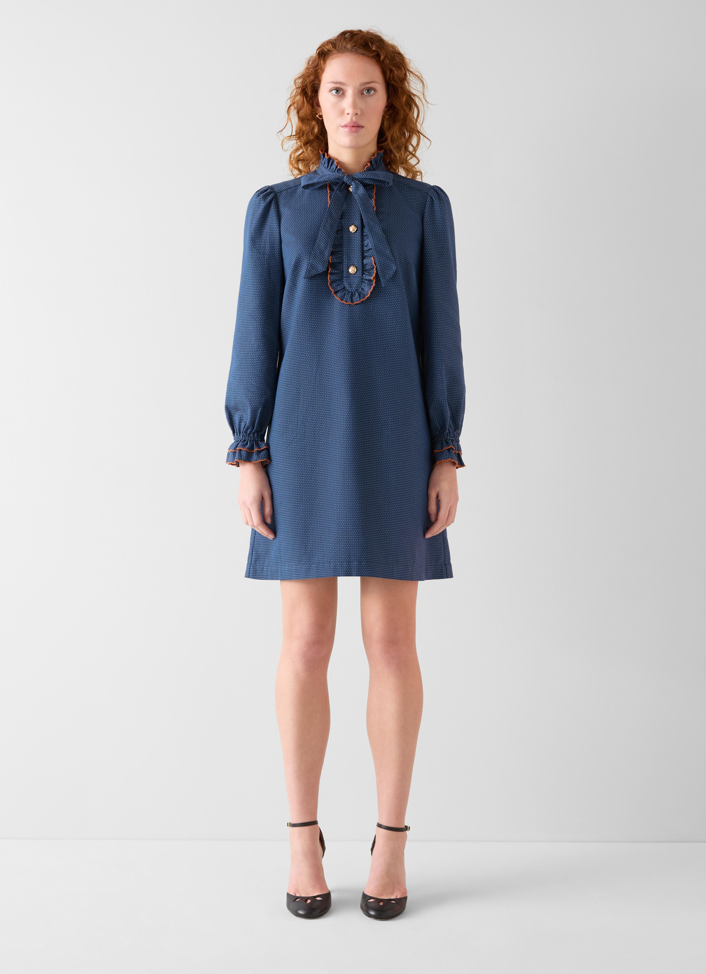 Aubrey Midnight Spot Cotton Scallop Frill Dress