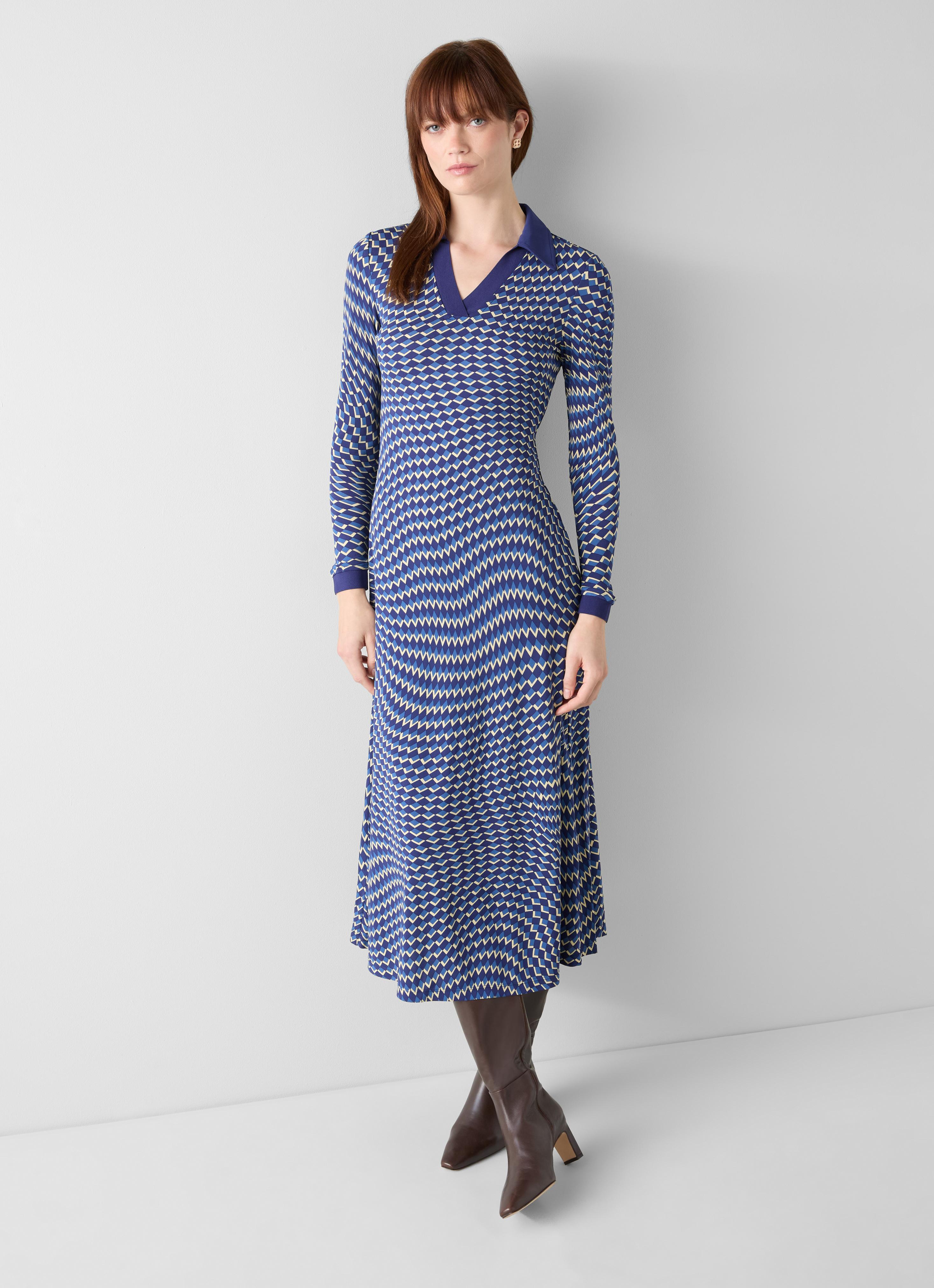 Brigitte Navy Jersey Swirl Print Dress