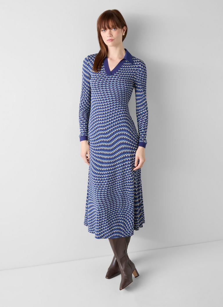 Brigitte Navy Jersey Swirl Print Dress