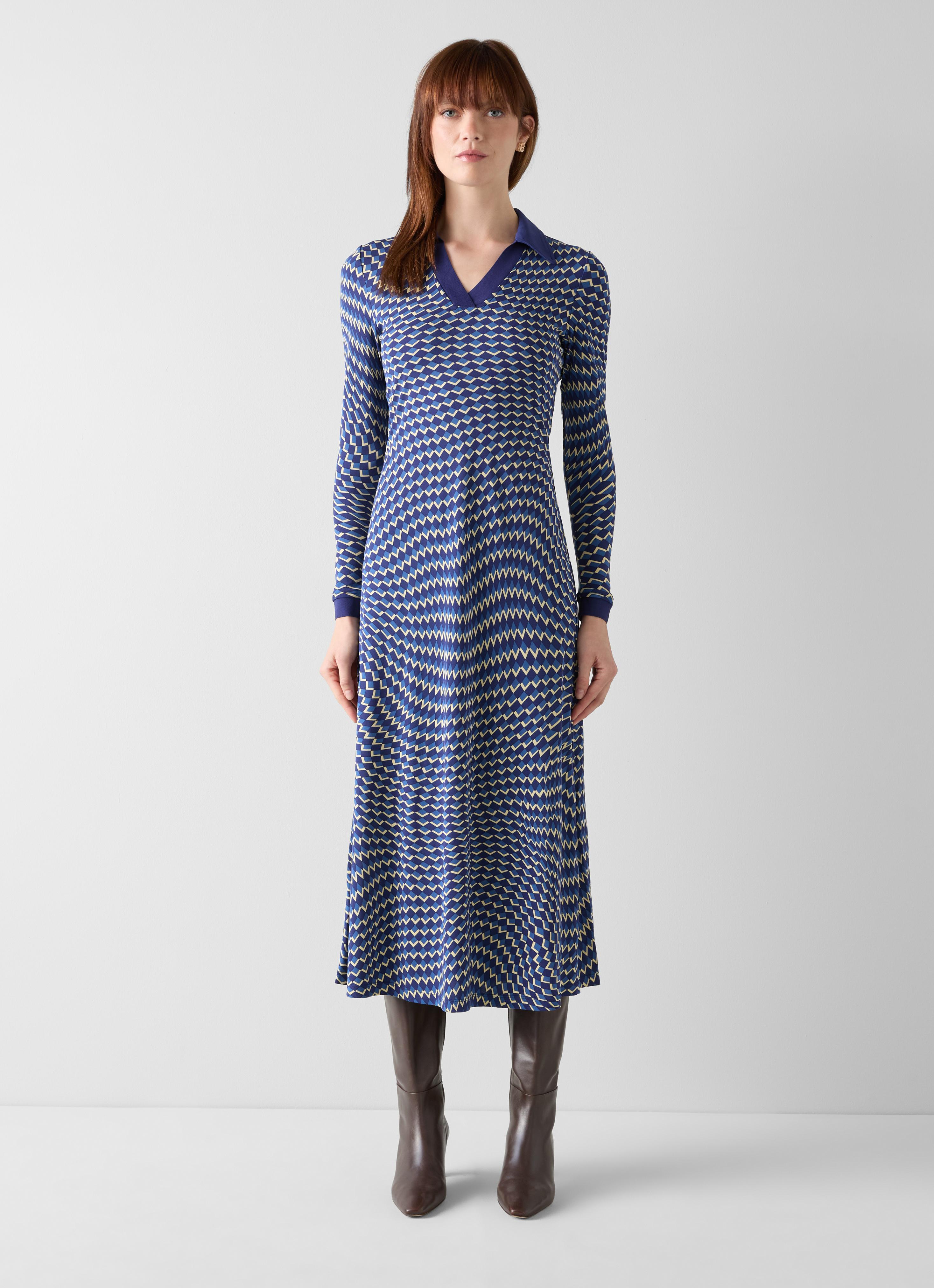 Brigitte Navy Jersey Swirl Print Dress