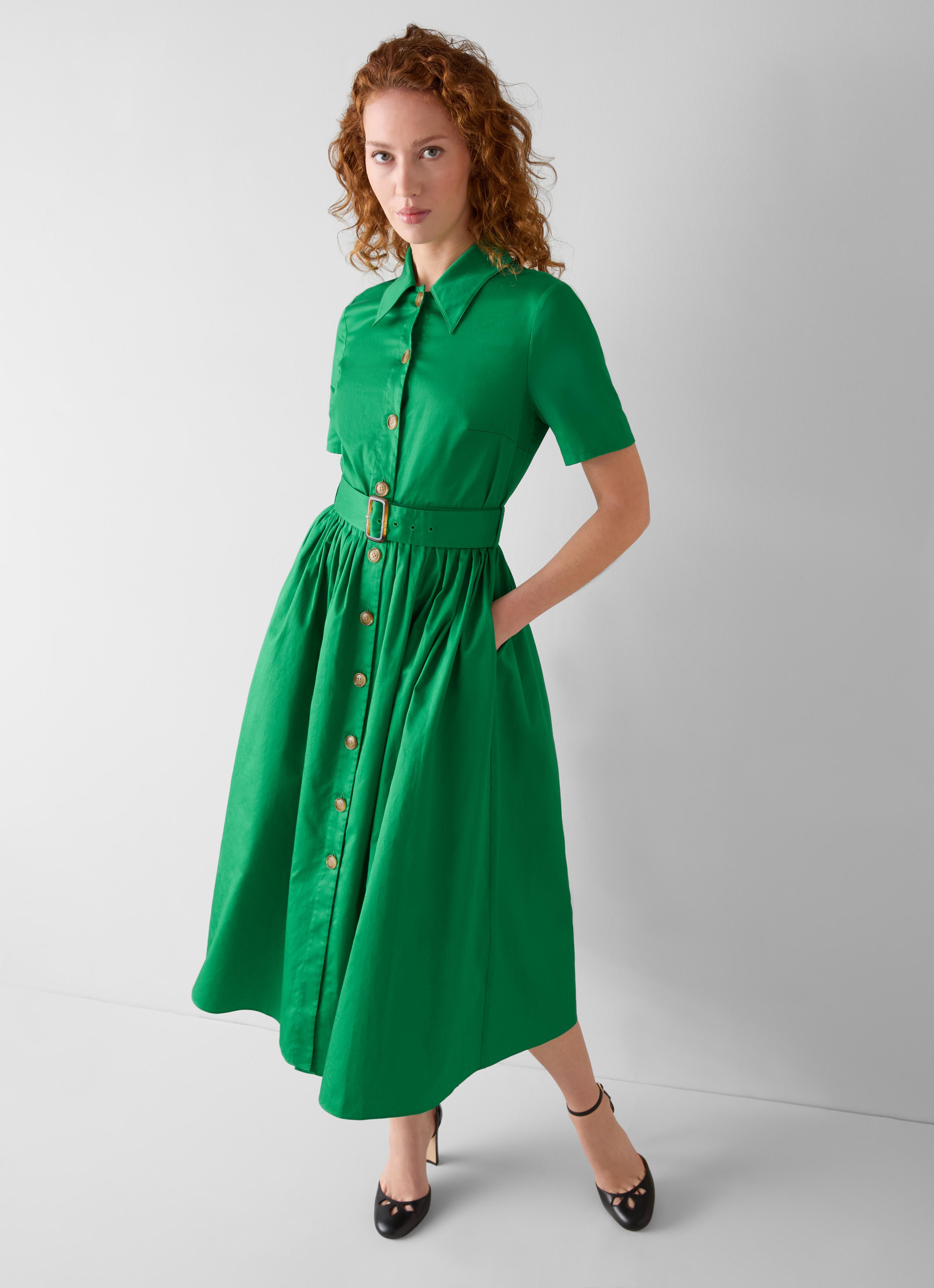 Calder Green Cotton  Shirtdress