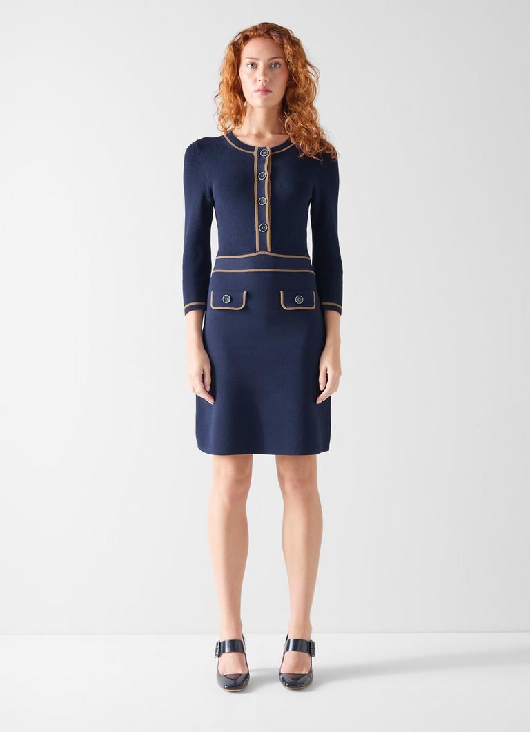 Diana Navy Contrast Trim Knitted Dress