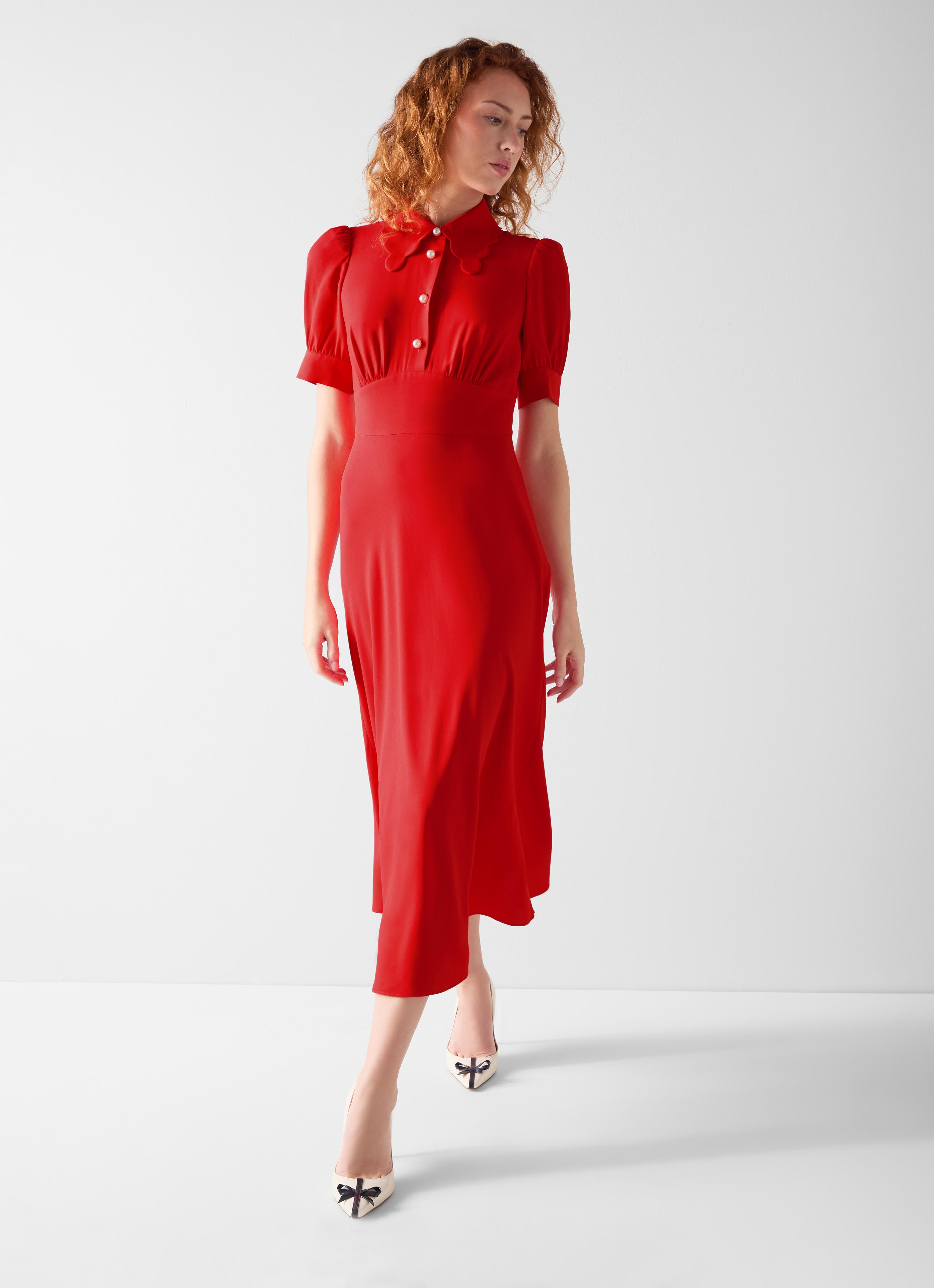 Emma Red Scallop Collar Tea Dress