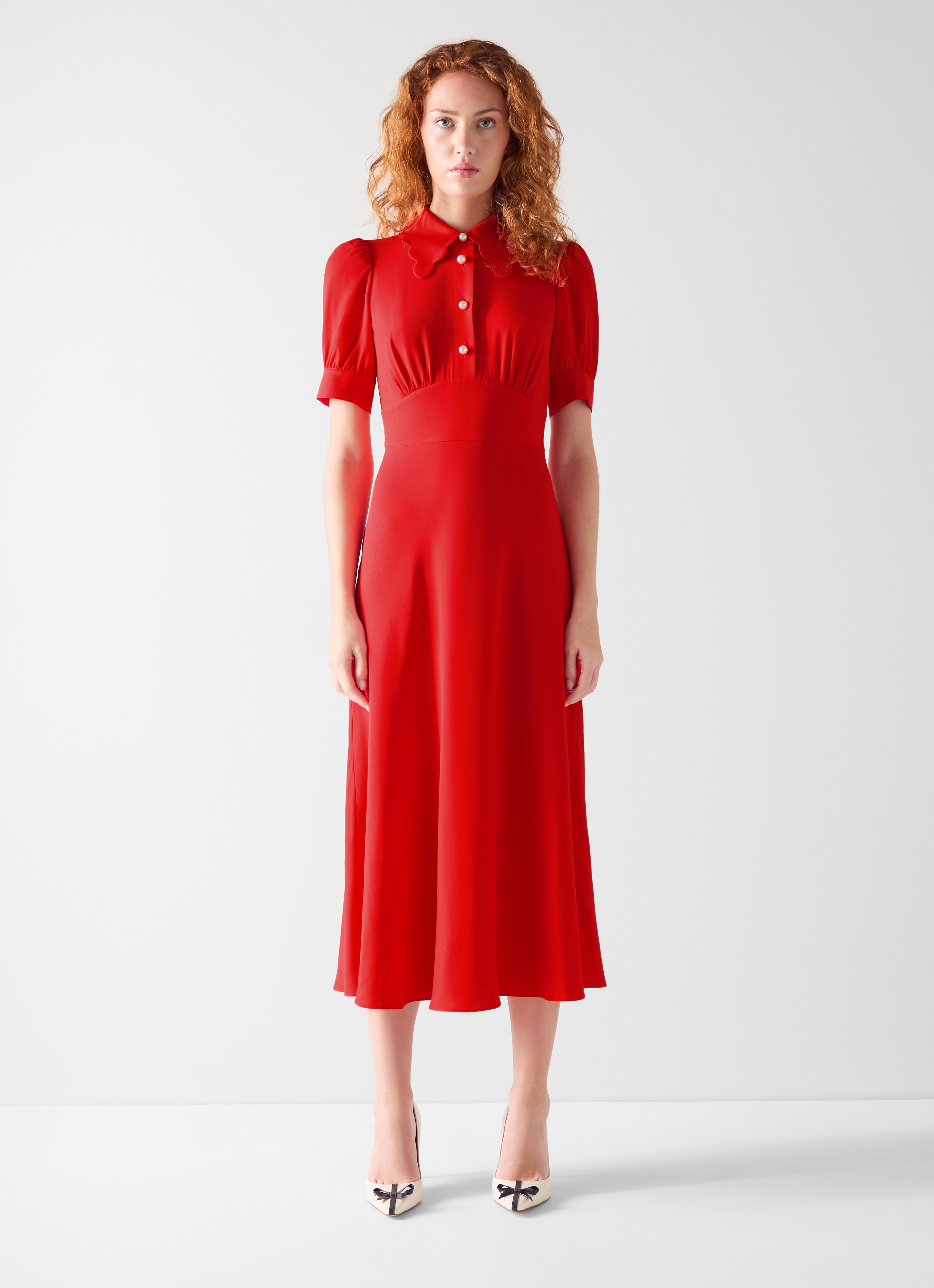 Emma Red Scallop Collar Tea Dress