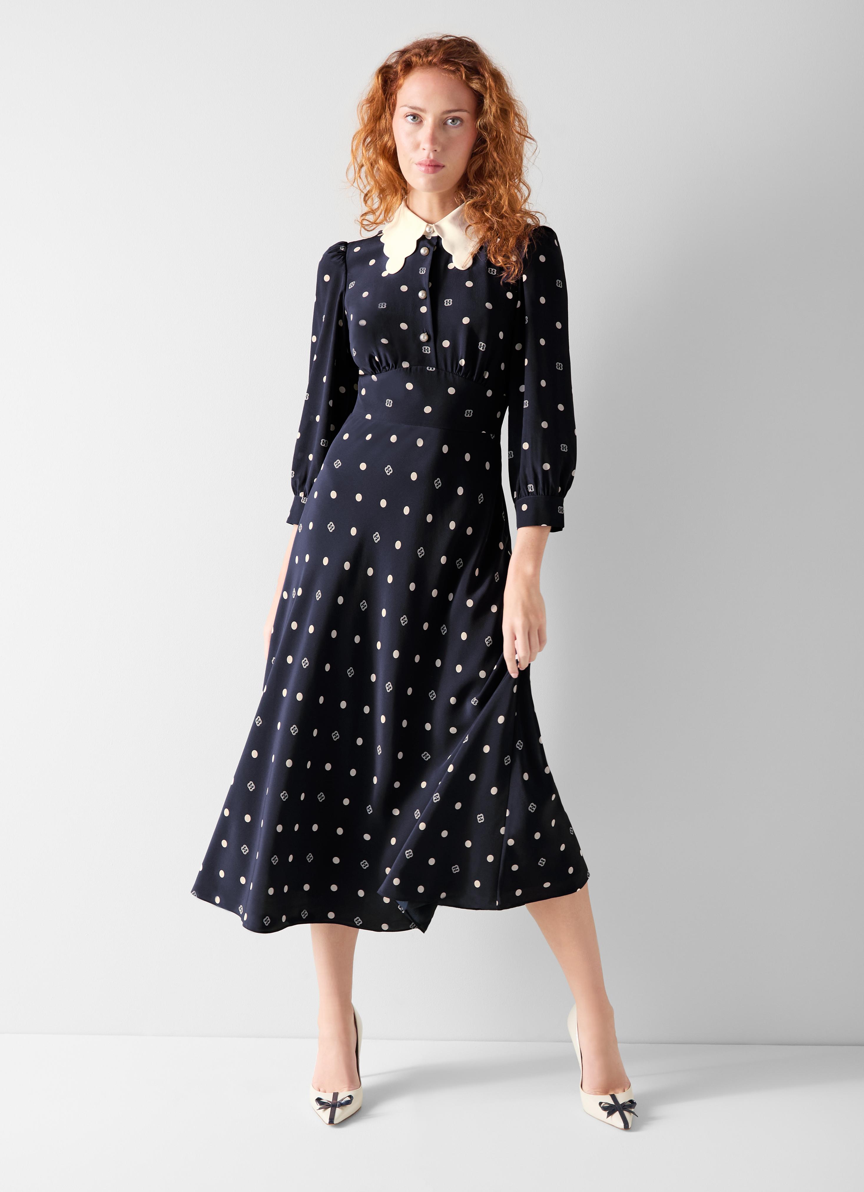 Enya Navy Scallop Collar Slik Dress