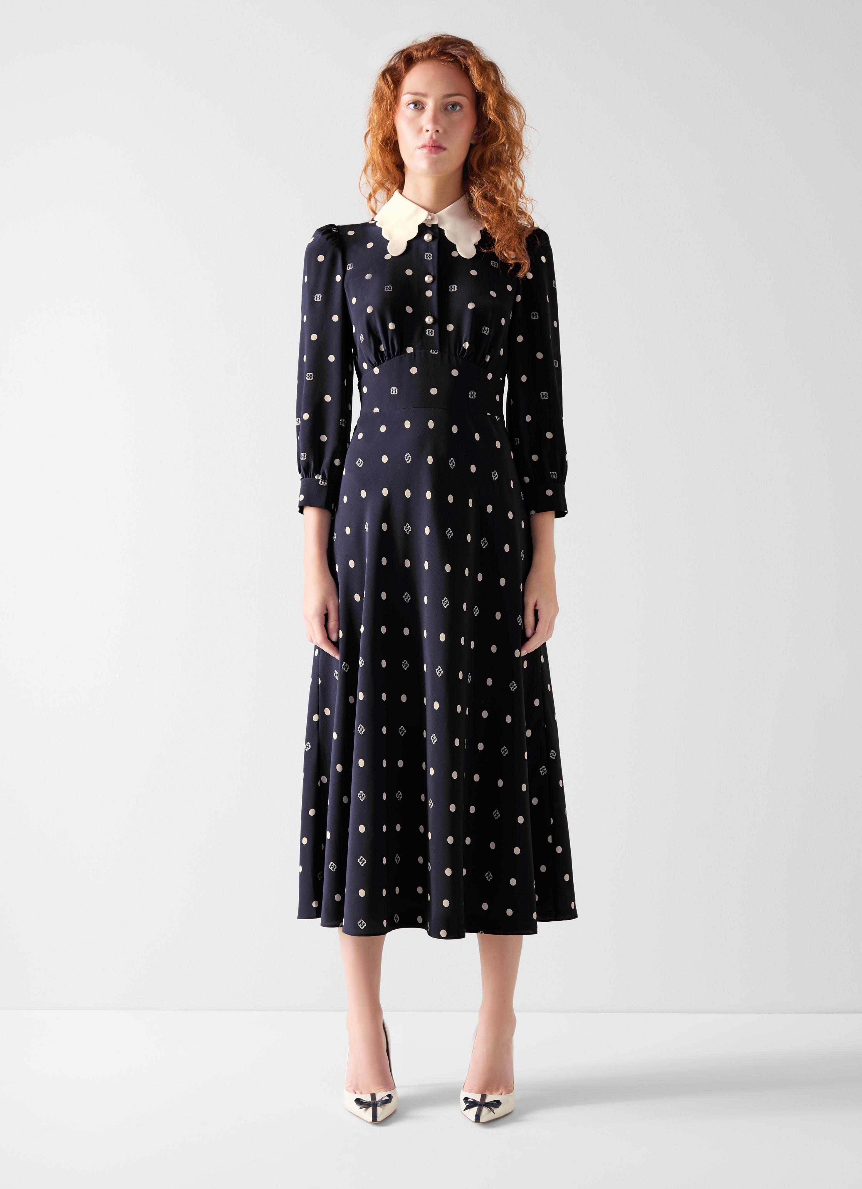 Enya Navy Scallop Collar Slik Dress