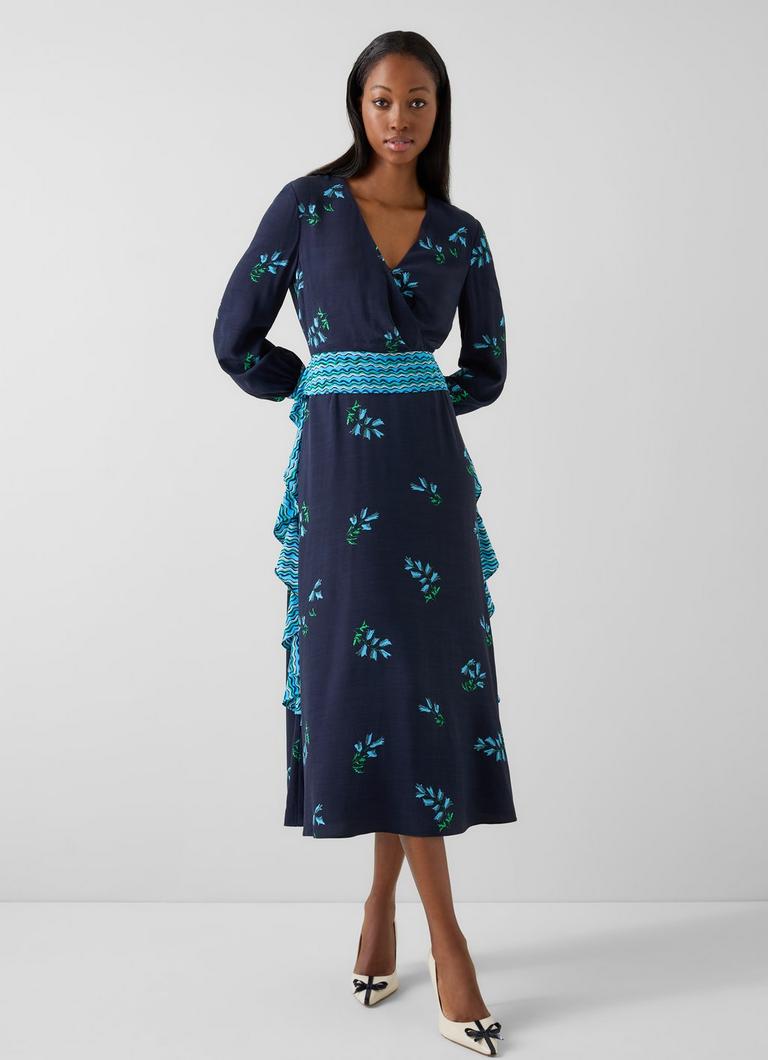 Karla Navy Floral Cross-Over Dress