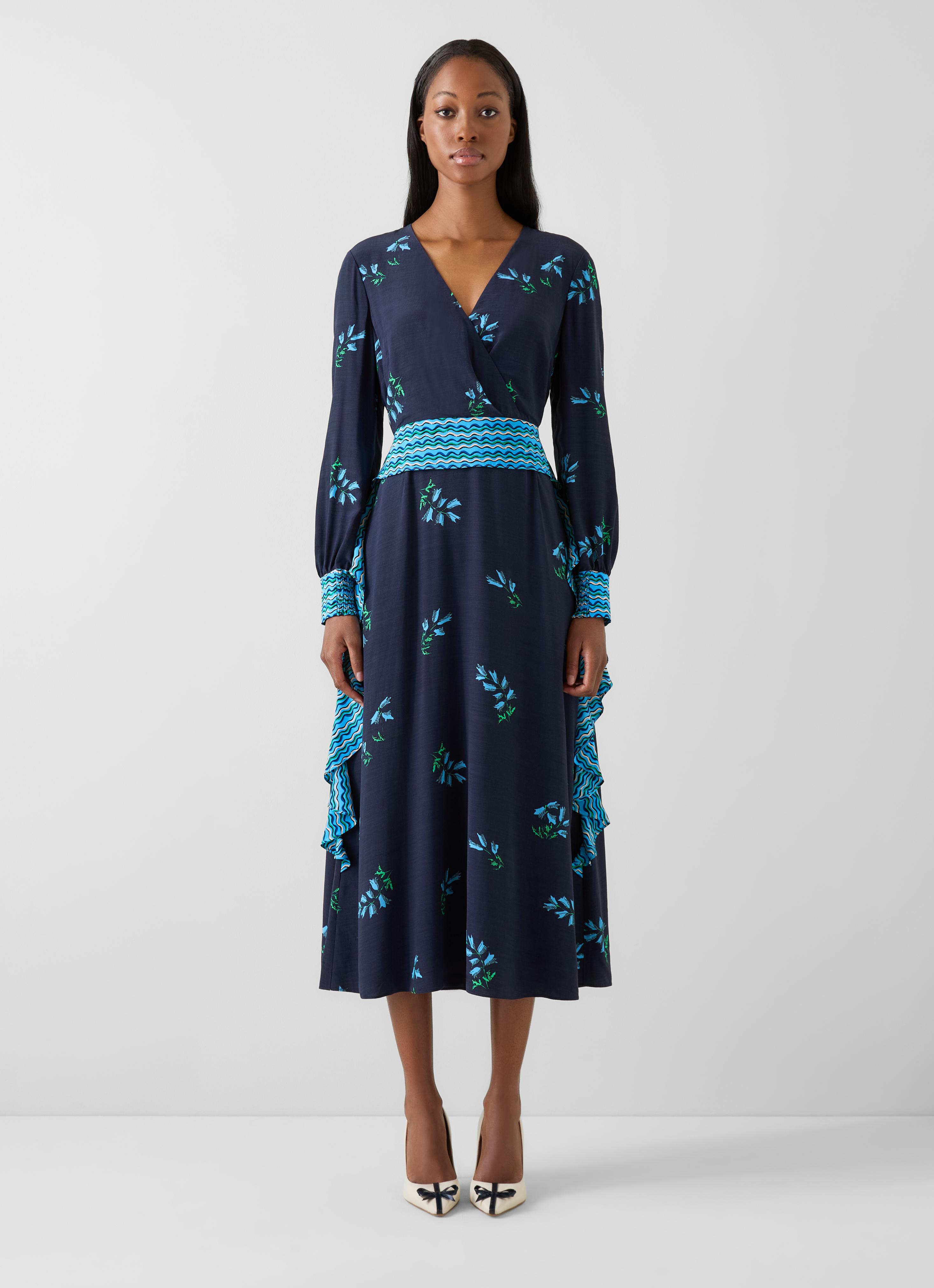 Karla Navy Floral  Cross-Over Dress