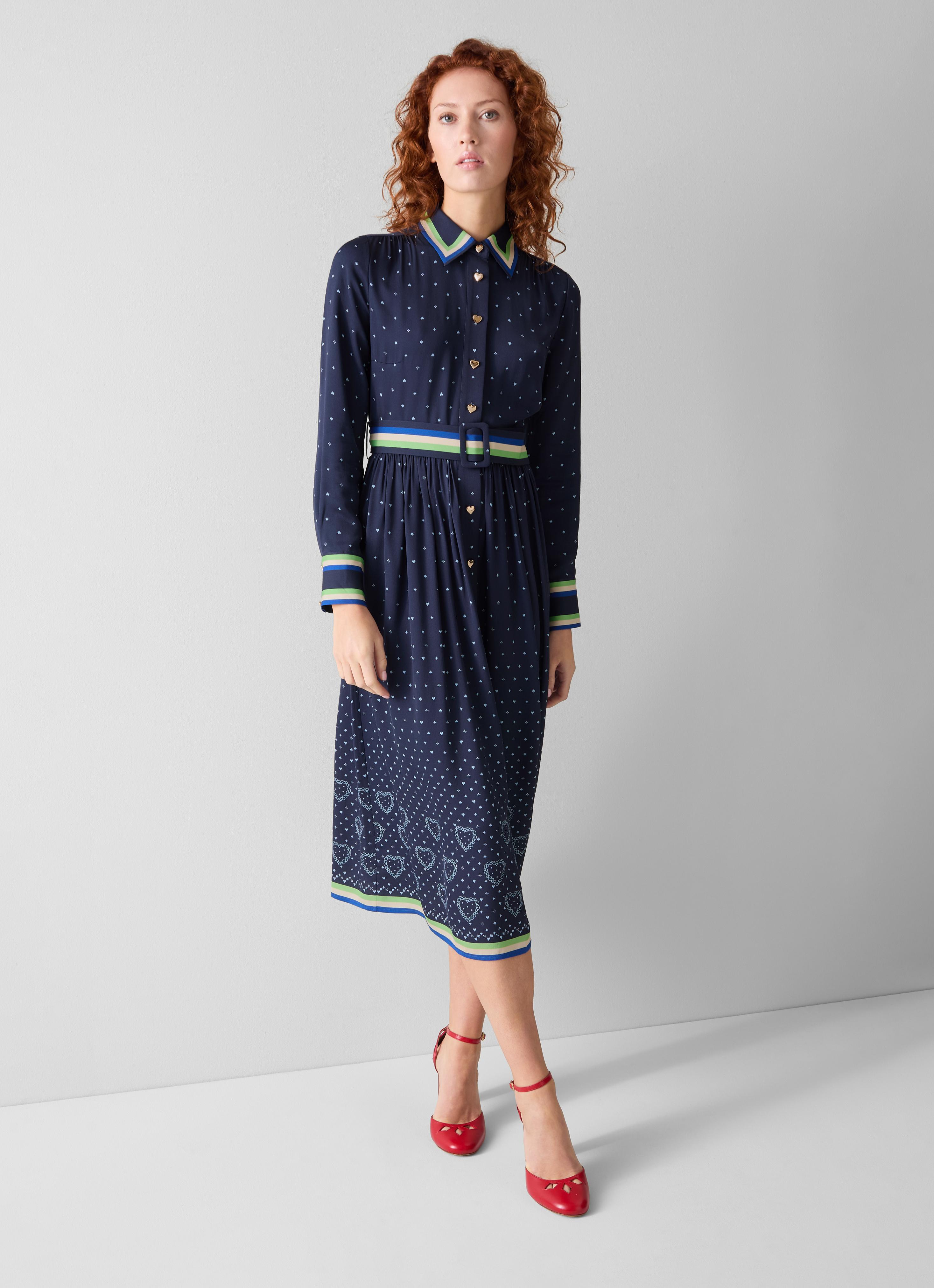 Kate Navy Multi Hearts And Card Shirt Dress