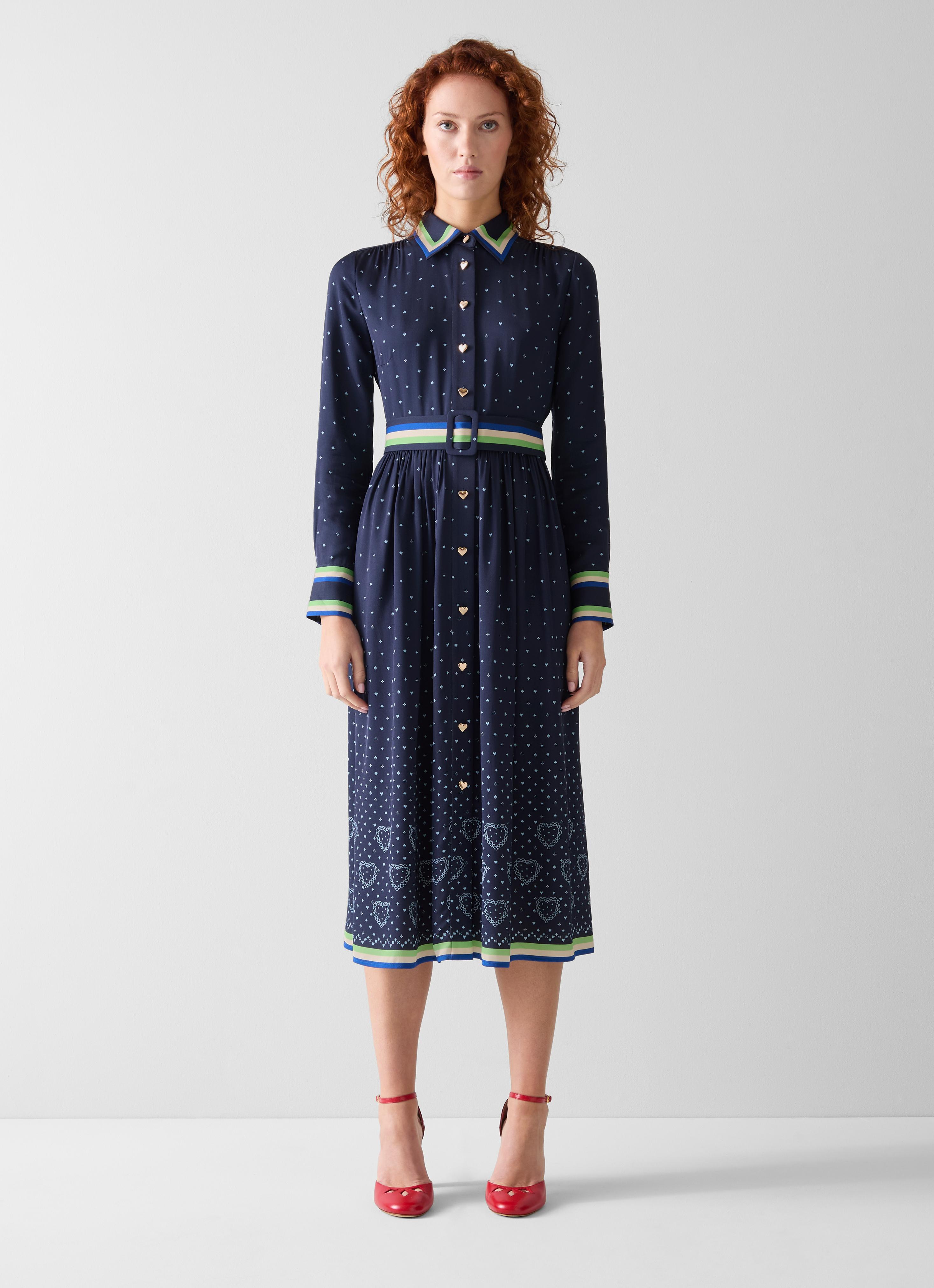 Kate Navy Multi Hearts And Card Shirt Dress
