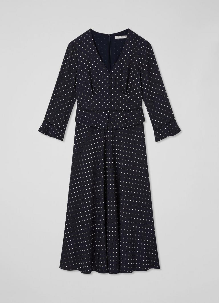 Lisa Navy Spot Peplum Midi Dress | Midi Dresses | Dresses | Clothing | Collections | L.K.Bennett, London Lisa Navy Spot Peplum Midi Dress | Midi Dresses | Dresses | Clothing | Collections | L.K.Bennett, London