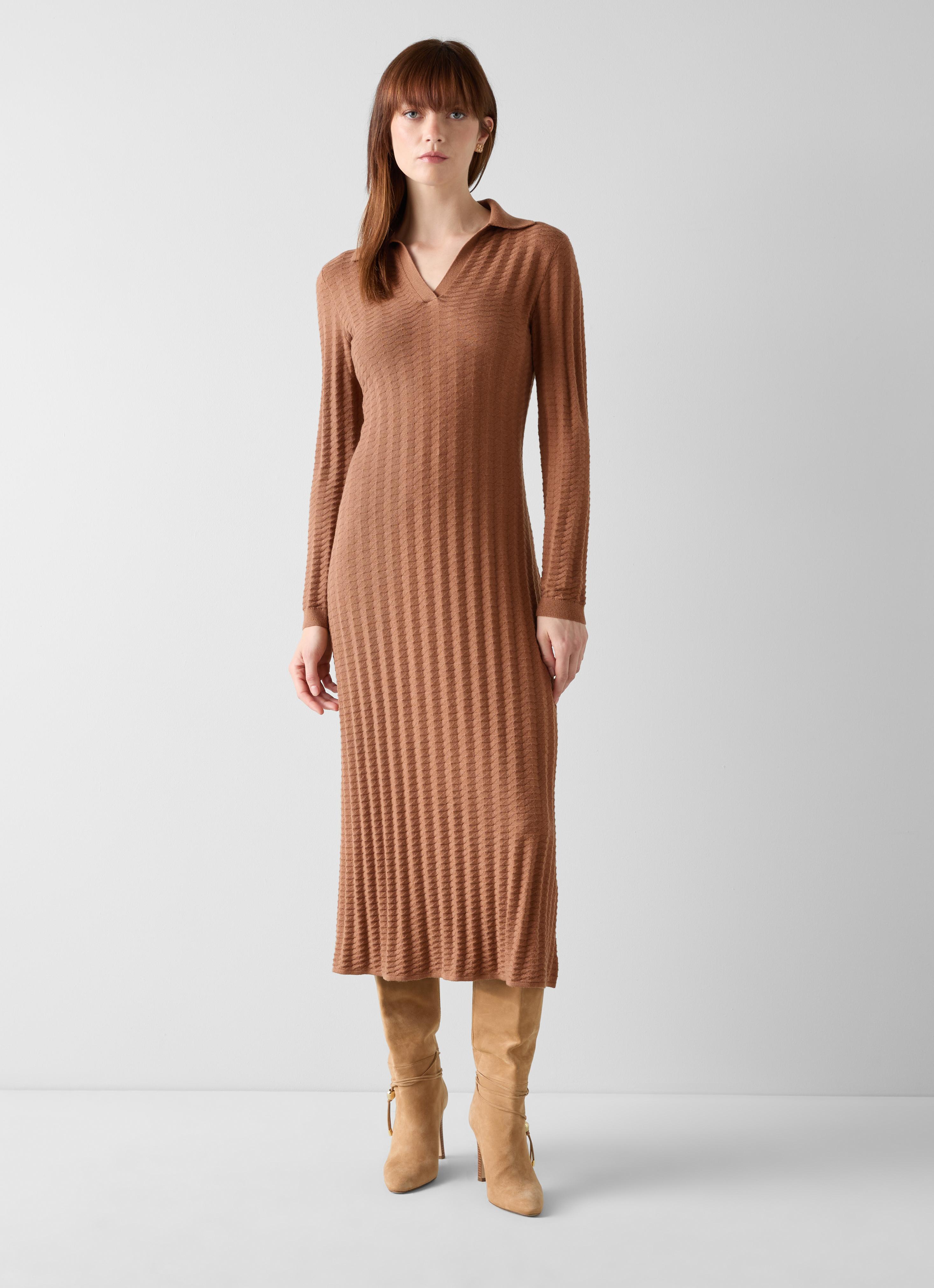 Mika Brown Cotton Knitted Dress | Midi Dresses | Dresses | Clothing |  Collections | L.K.Bennett, London