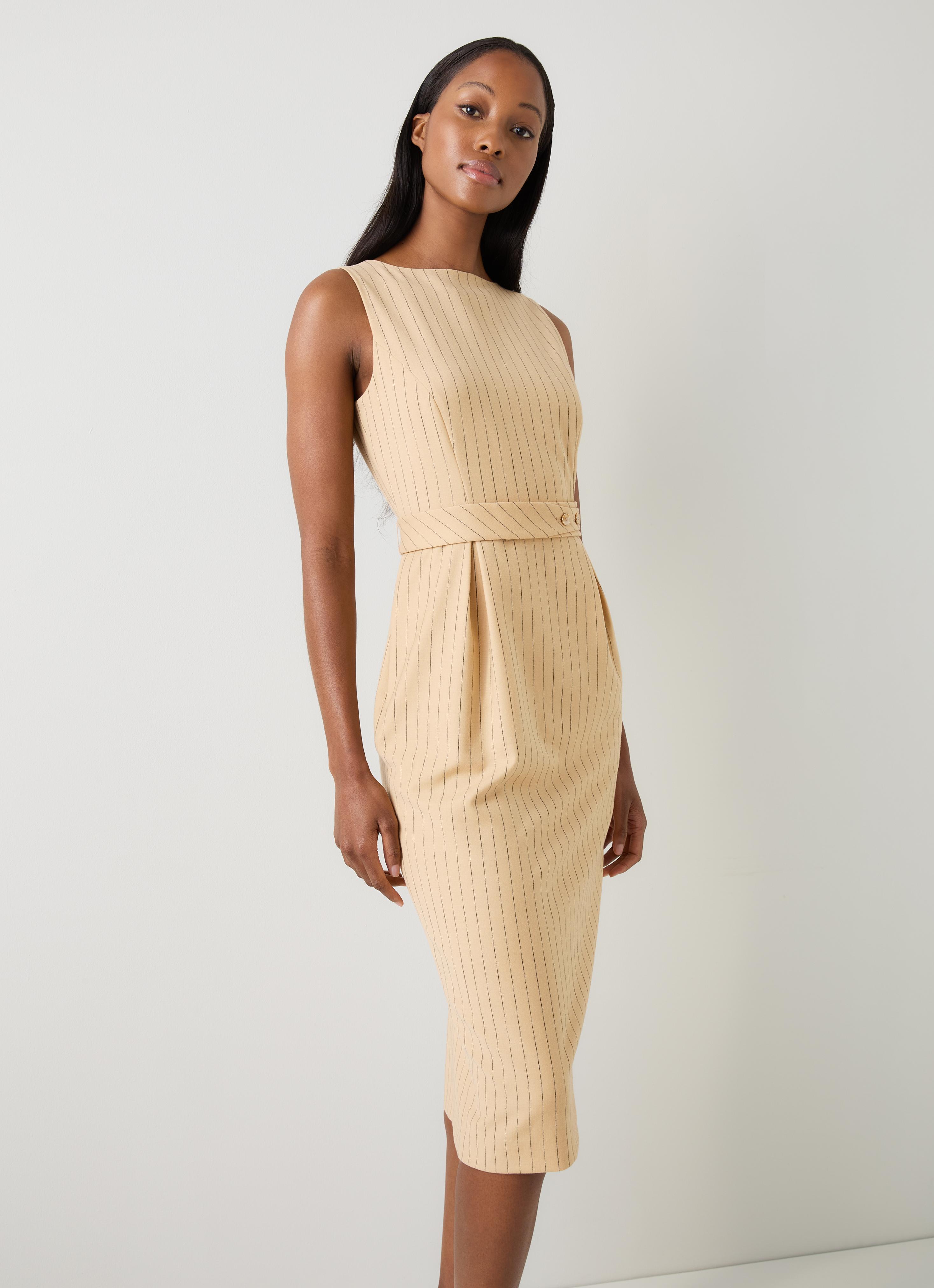 Winnie Camel Multi Wool Pinstripe Dress