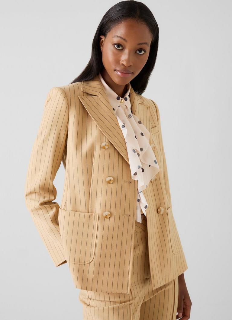 Winnie Pinstripe Multi Camel Wool Double-Breasted Jacket