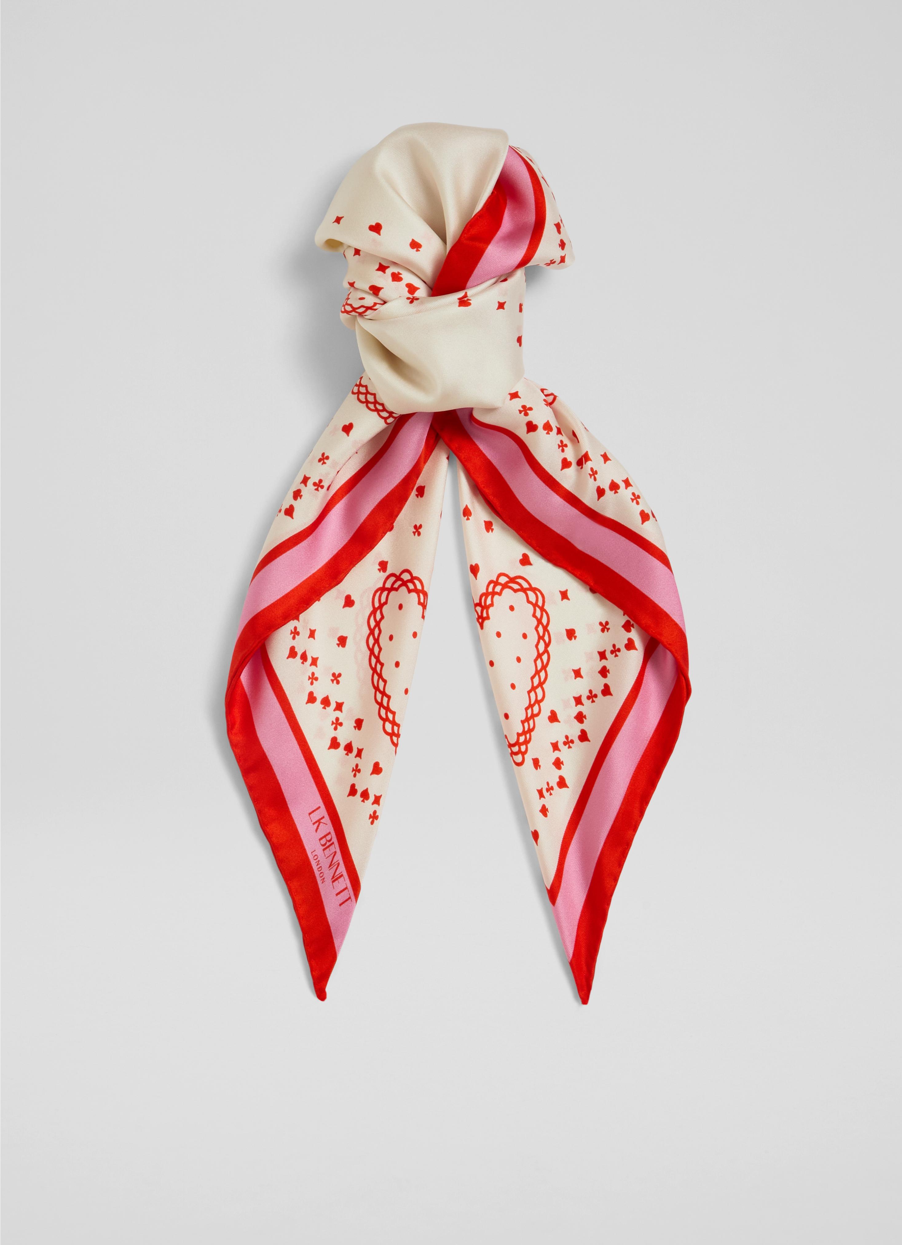 Love Red & White Printed Silk Scarf