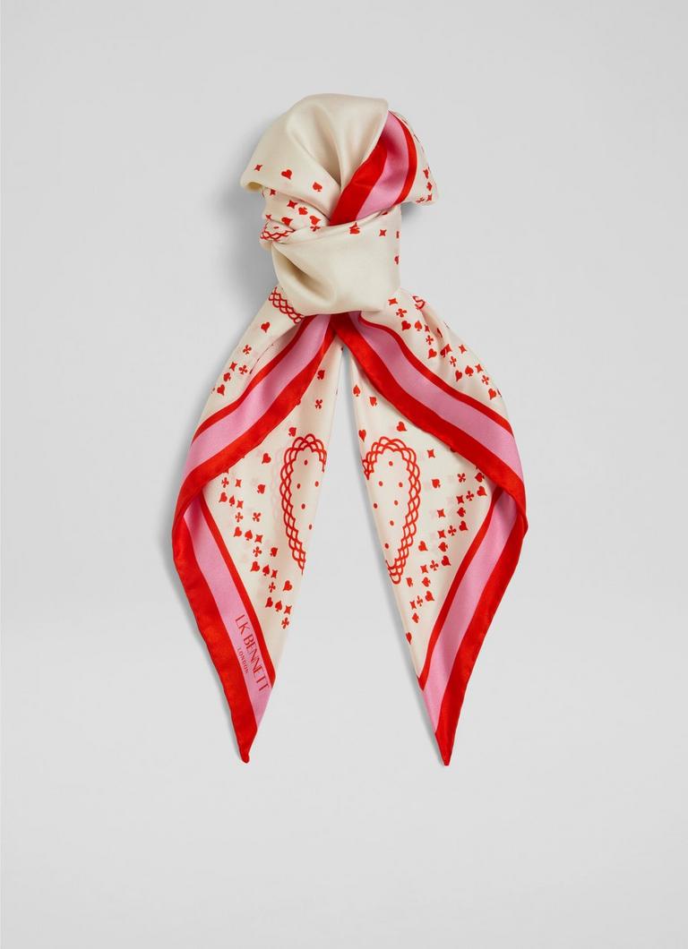 Love Red & White Printed Silk Scarf