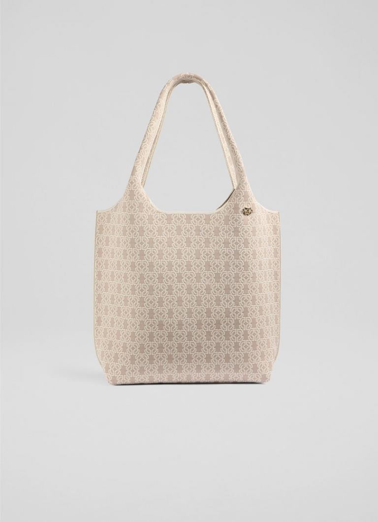Avaline Taupe Jacquard Knit Tote