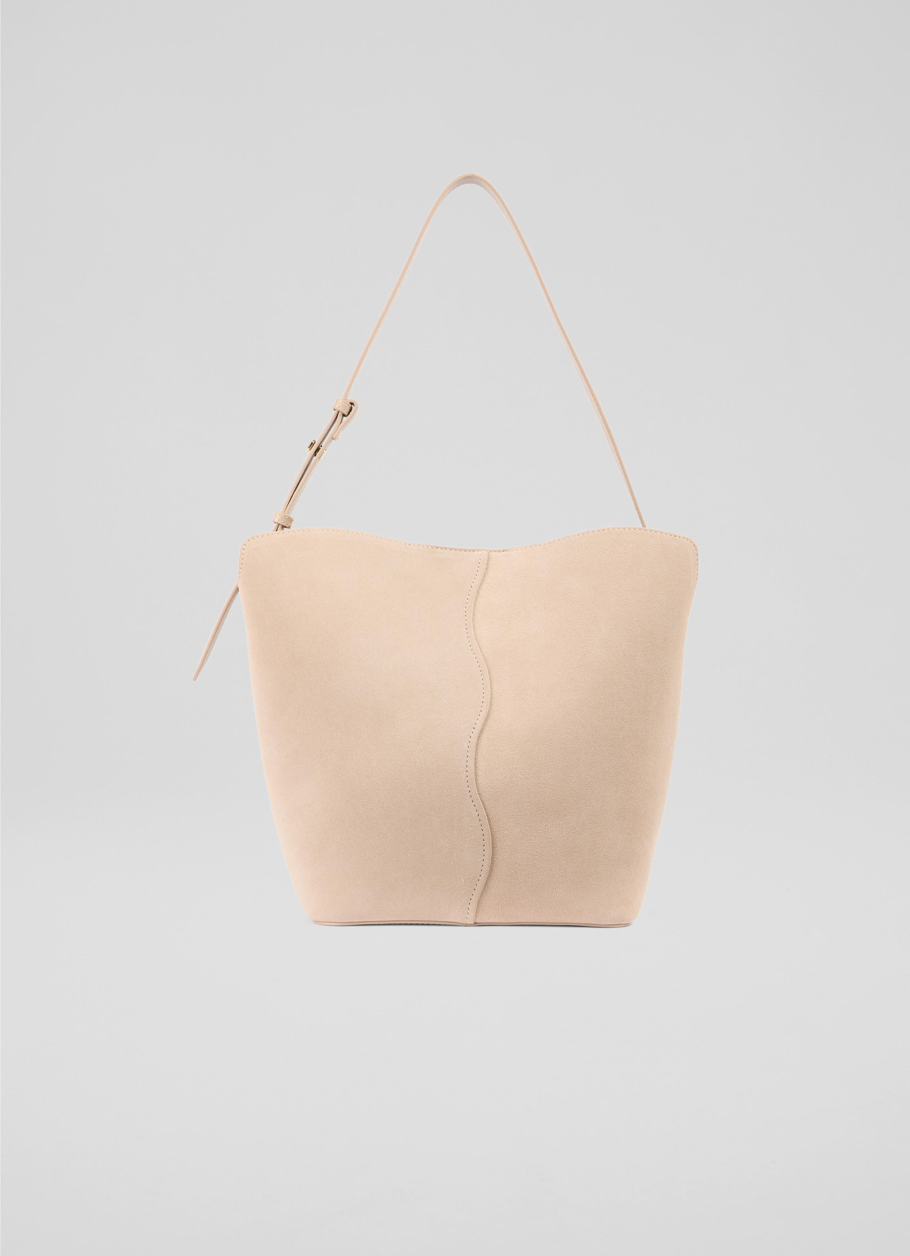 Simona Cream Leather Scallop Shoulder Bag