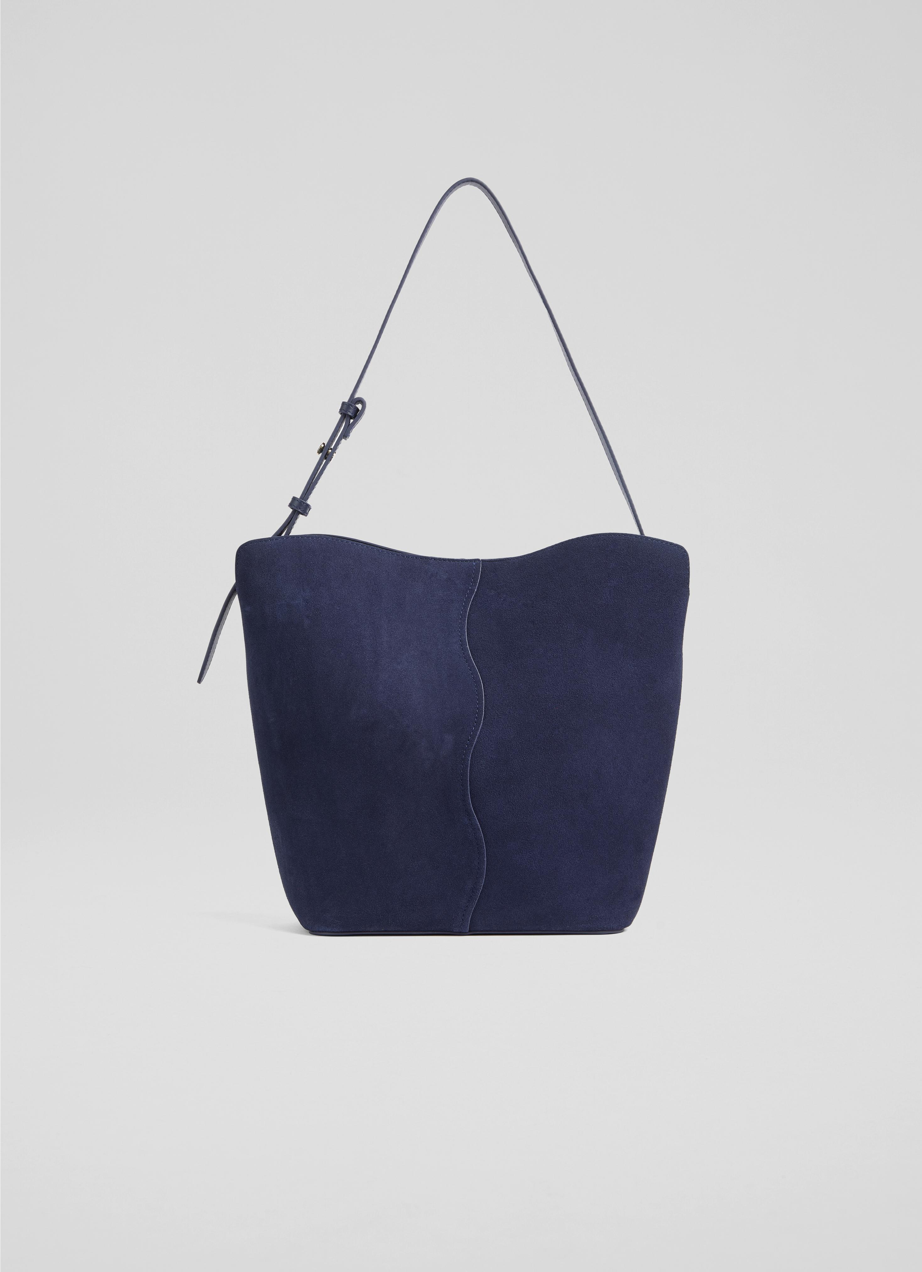 Simona Navy Leather Scallop Shoulder Bag