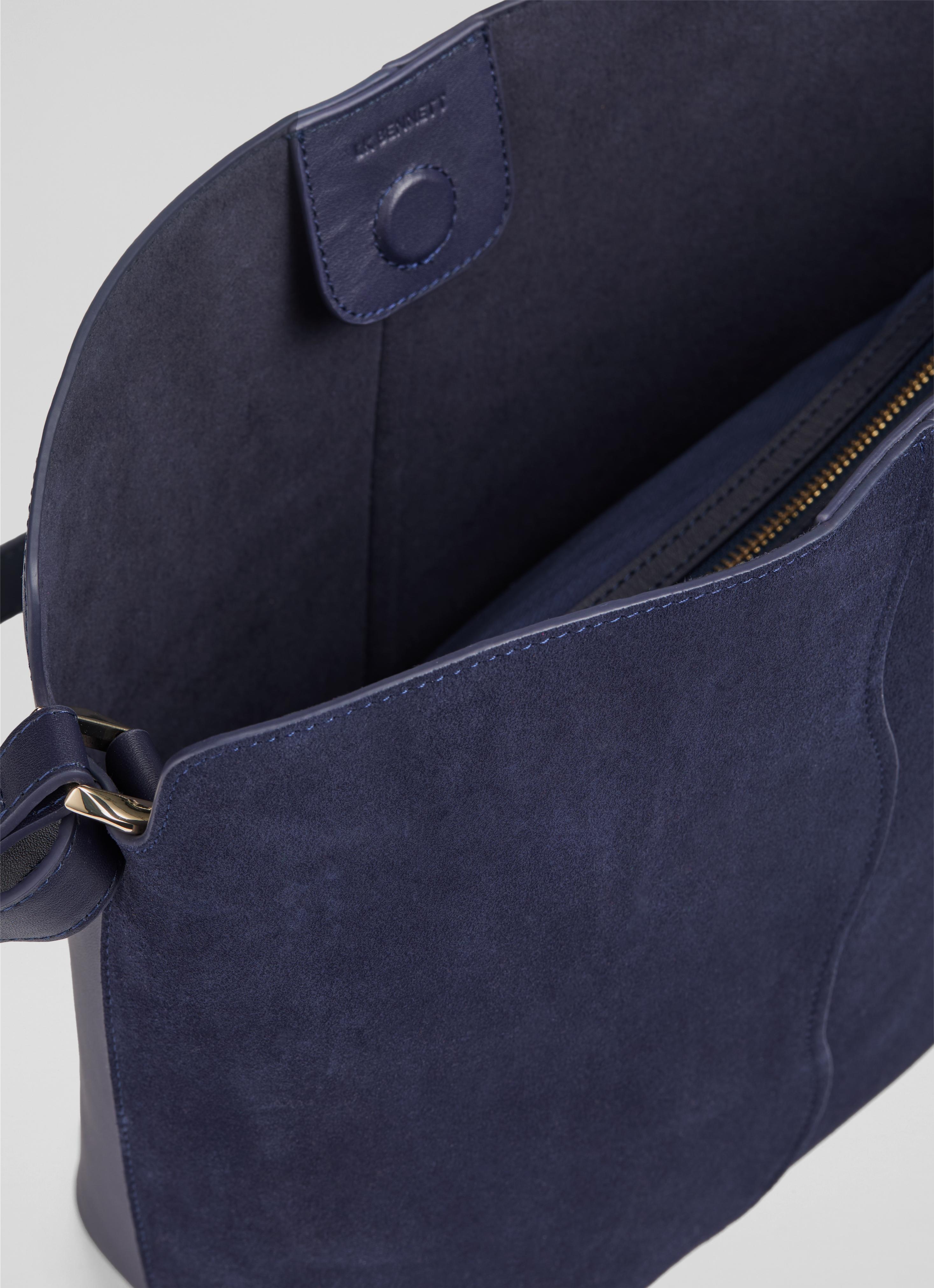 Simona Navy Leather Scallop Shoulder Bag