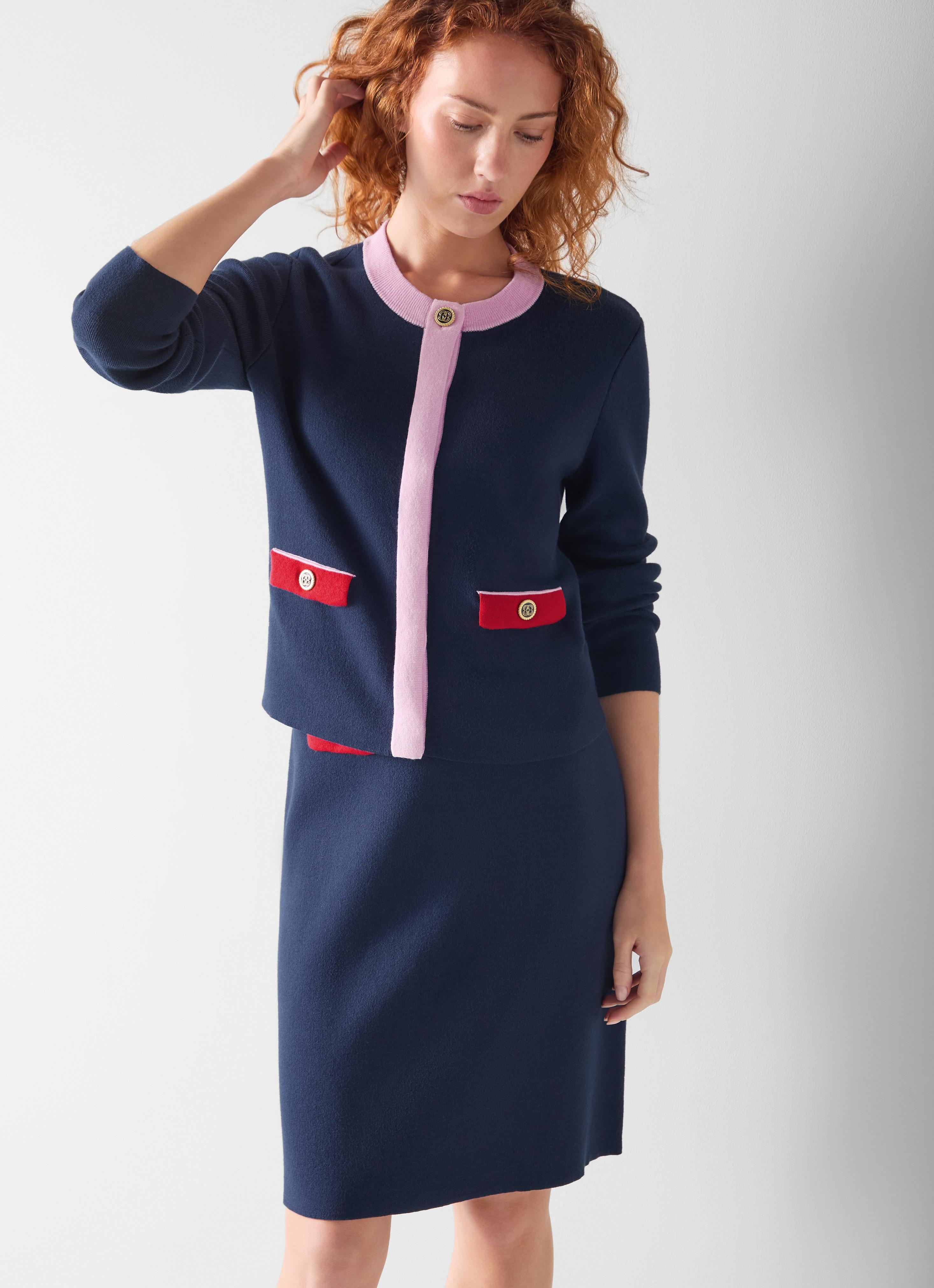 Enid Navy Multi Cotton Knitted Mini Skirt