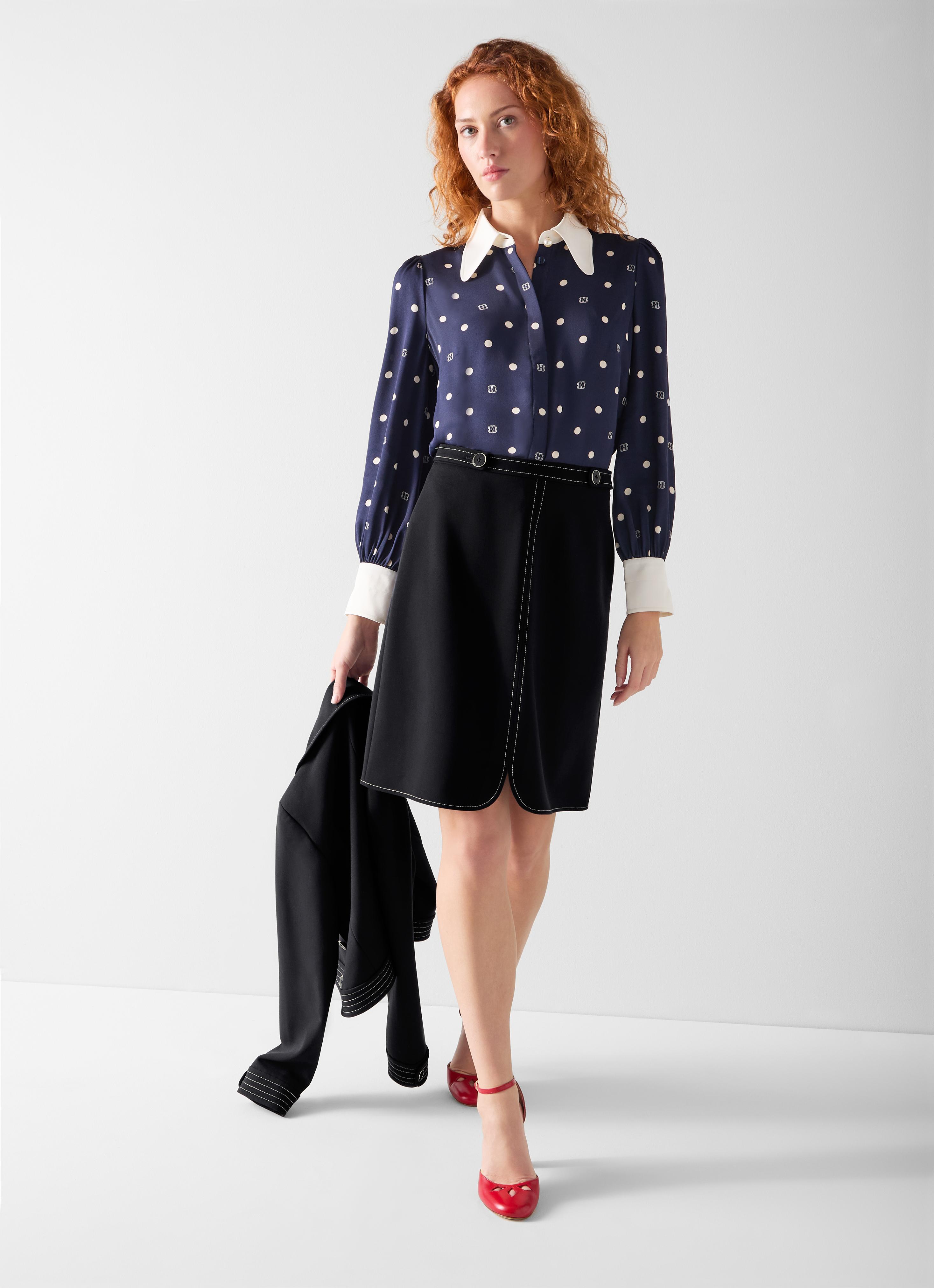 Eugine Navy Contrast Stitich Skirt