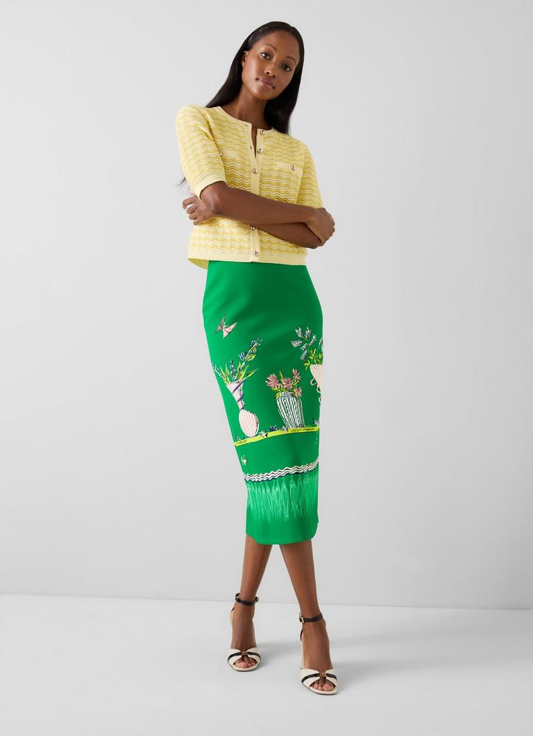 Gaia Green Vase Print A-Line Midi Skirt