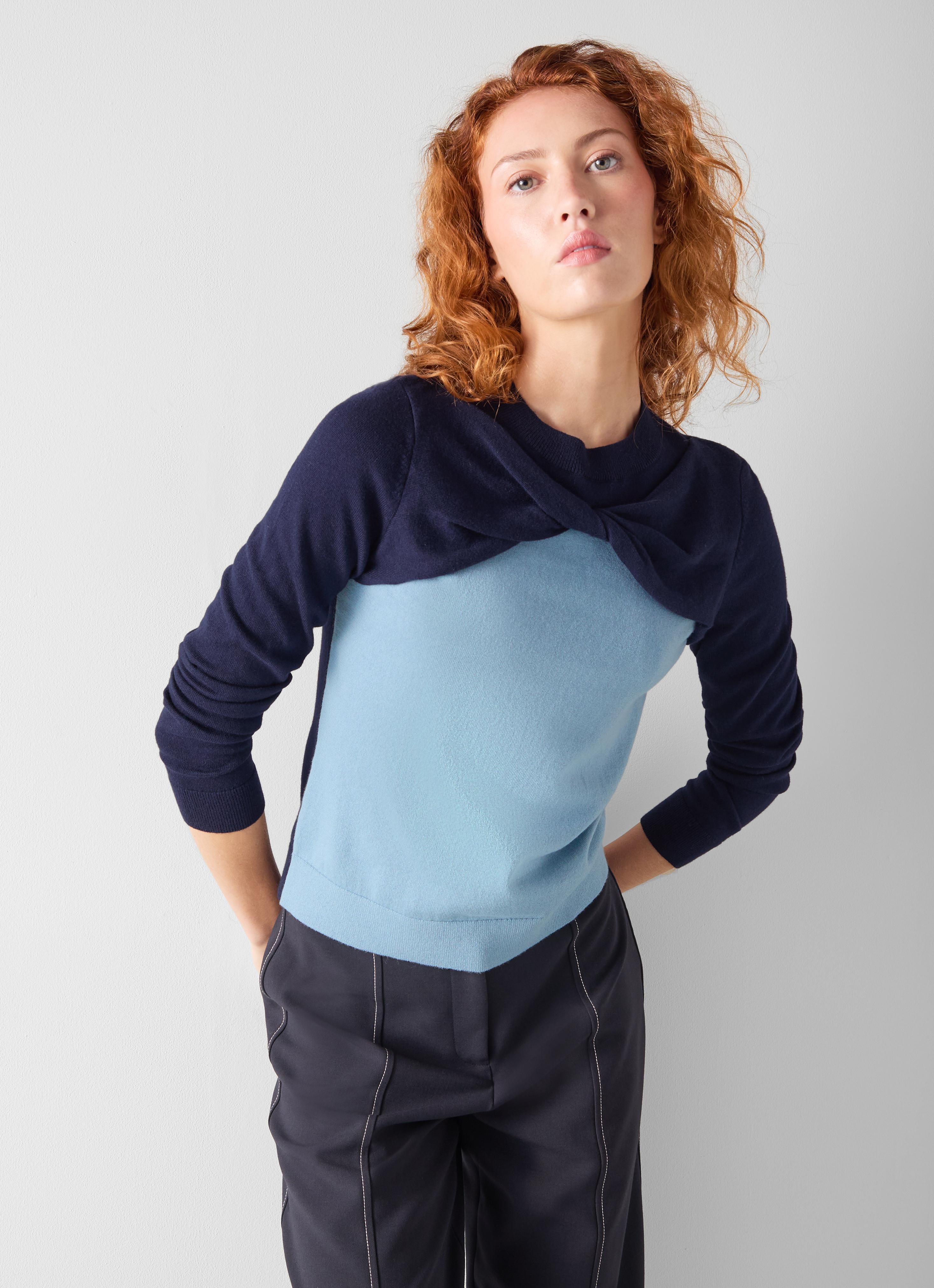Aletta Twist Front Blue Knitted Jumper 