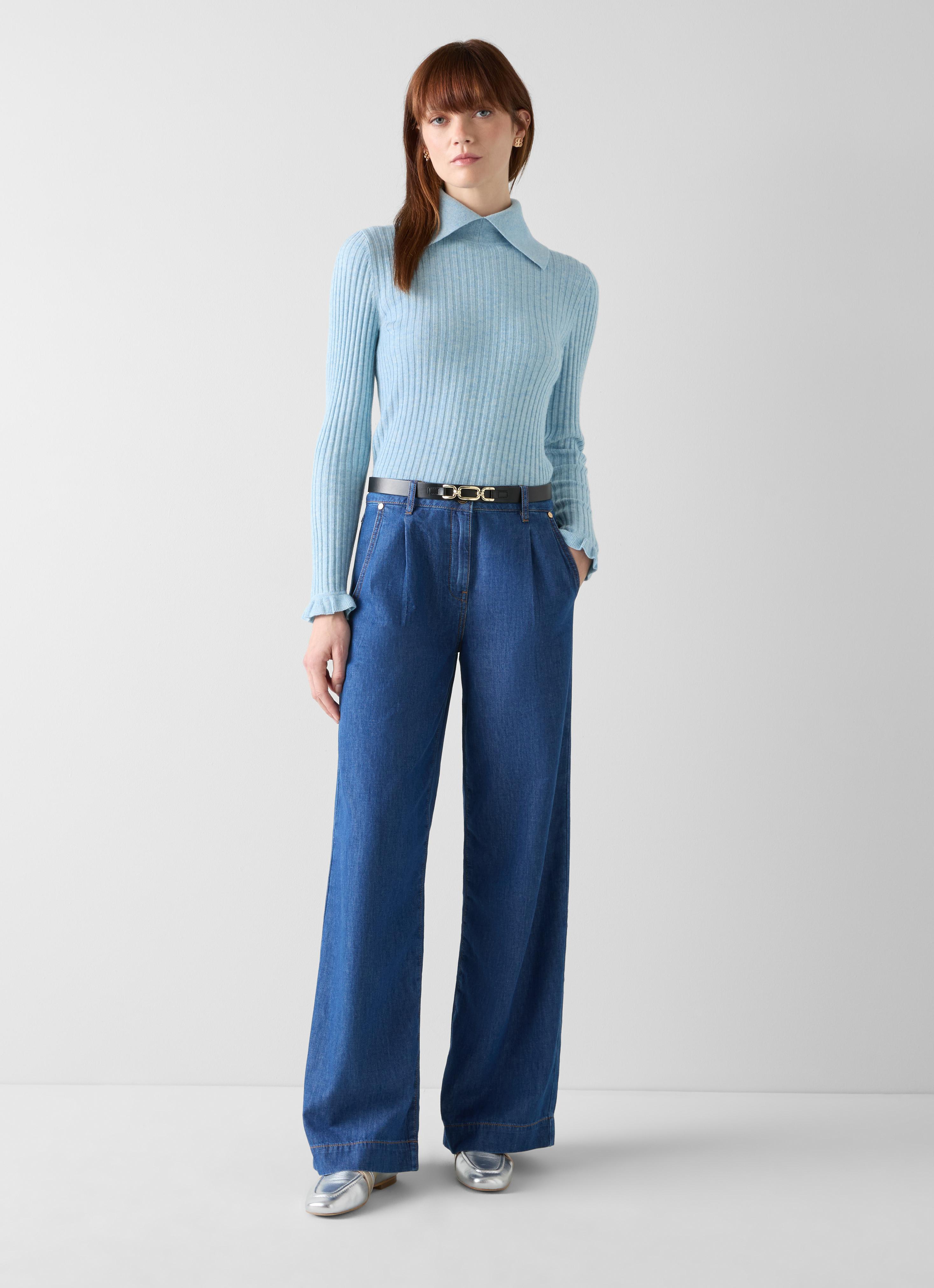 Cora Blue Frill Cuff Collared  Sweater