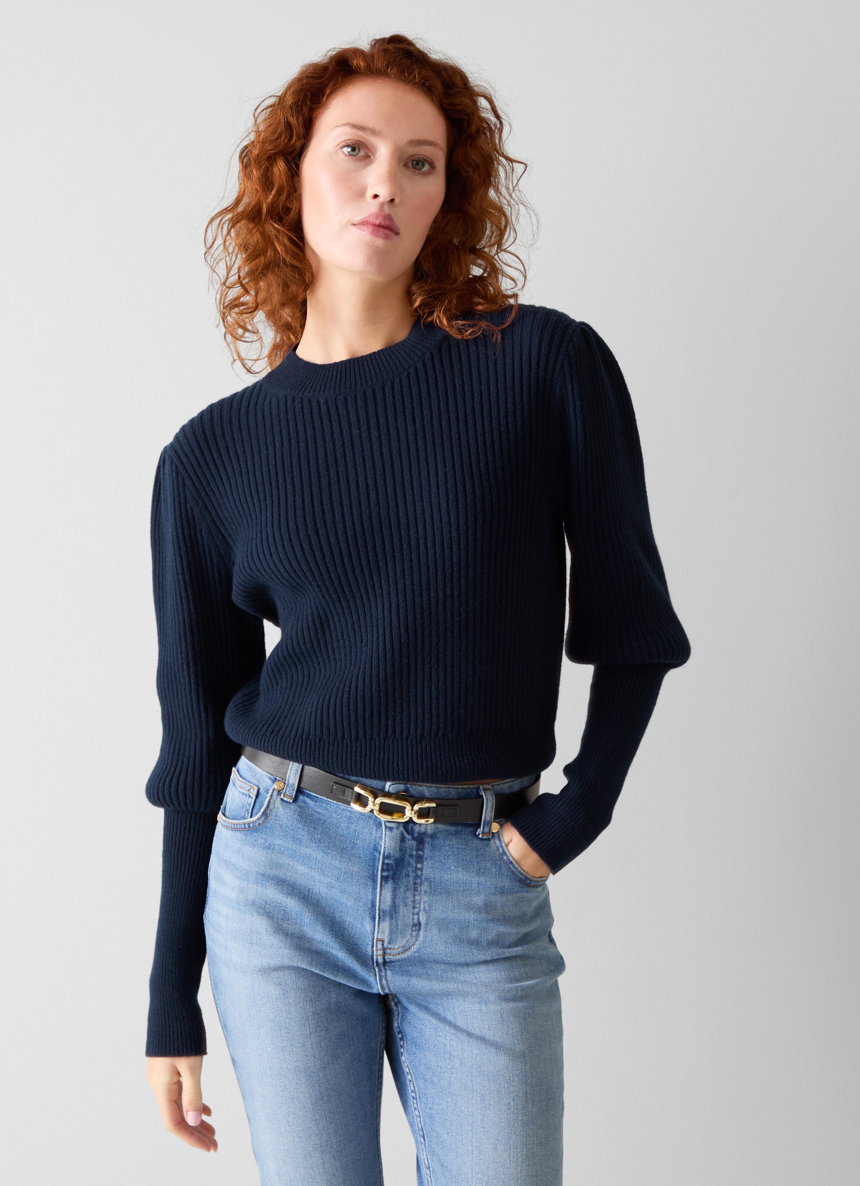 Cara Black Wool Blend Wide V-Neck Warm Long Sleeve Jumper