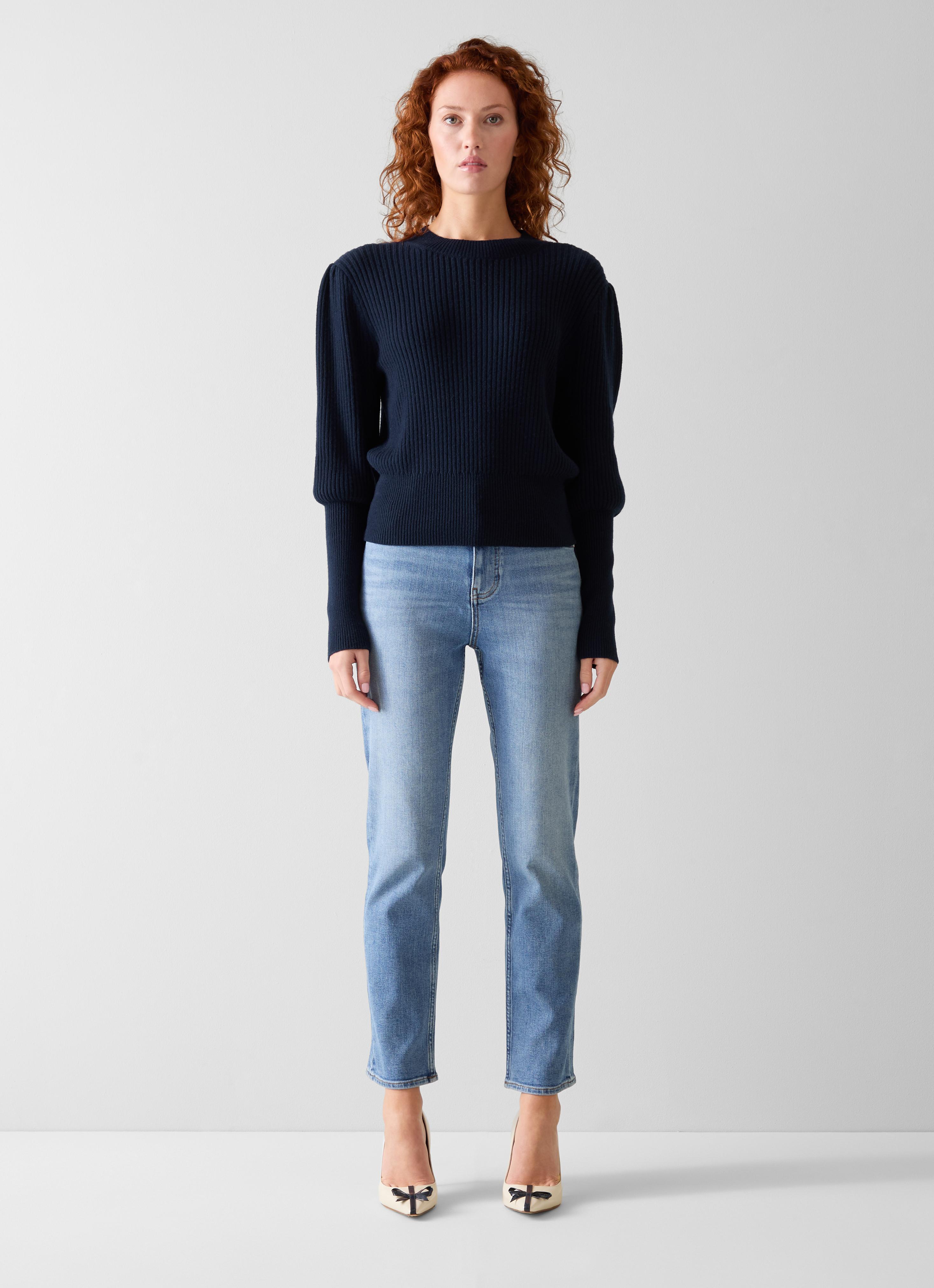 Natty Navy Wool Puff Sleeve Jumper