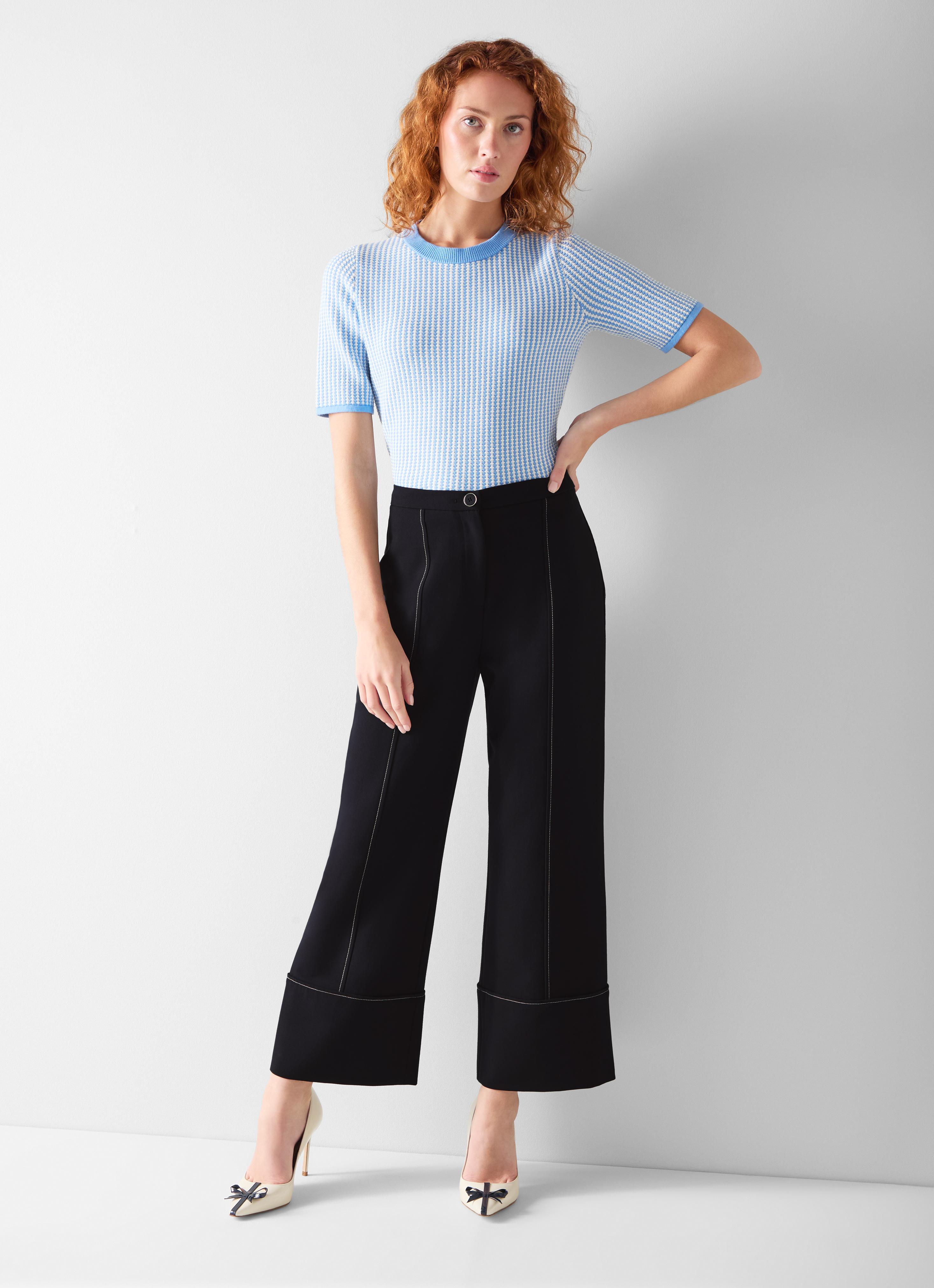 Eugine Navy Wide Cropped Trousers 