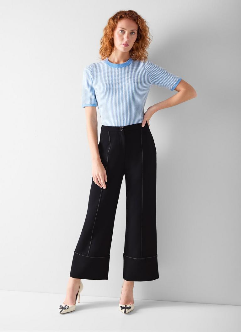 Eugine Navy Wide Cropped Trousers