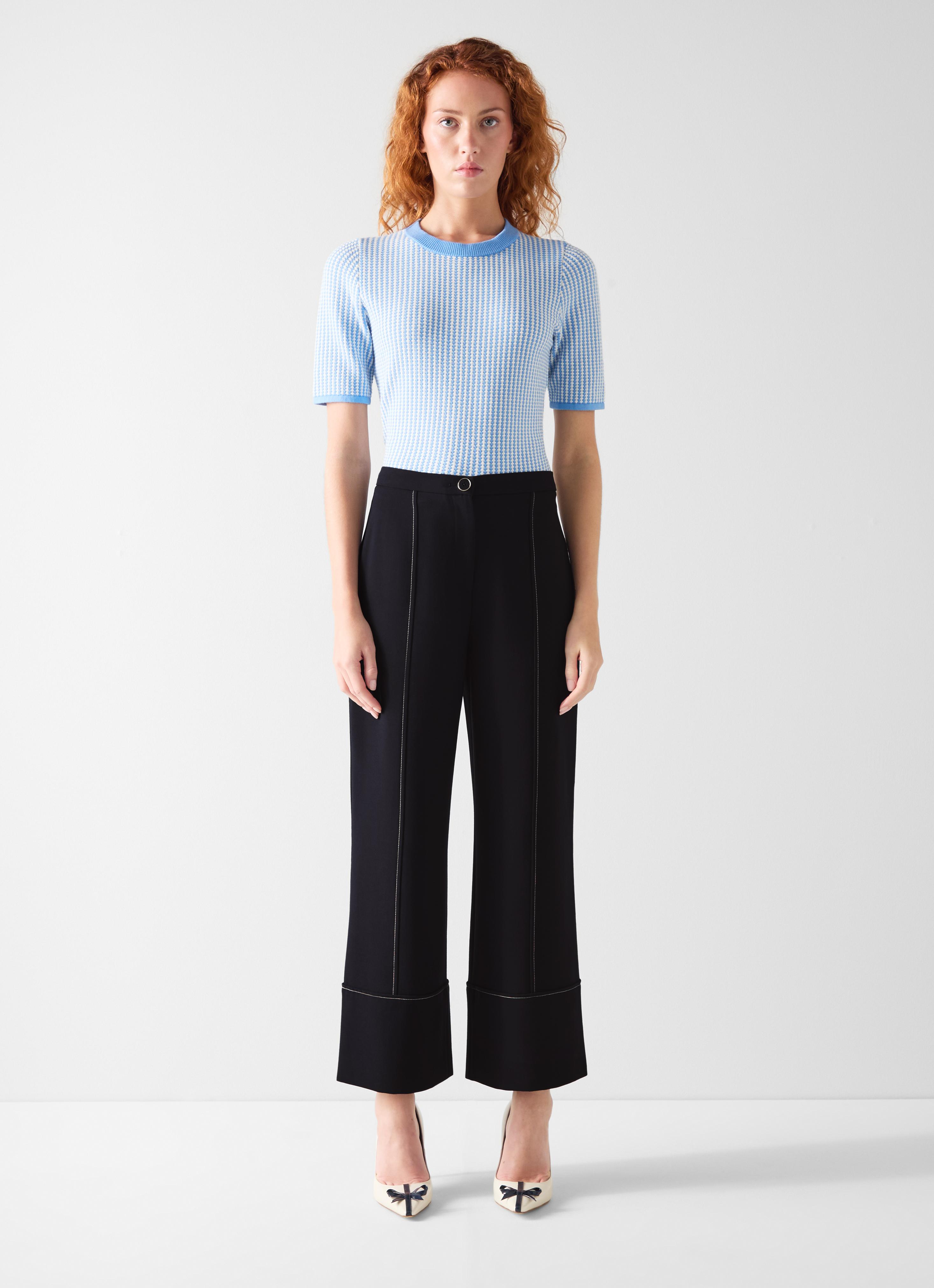 Eugine Navy Wide Cropped Trousers 