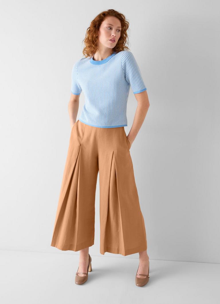 Frances Camel Plain Linen Mix Pleat Front Trousers