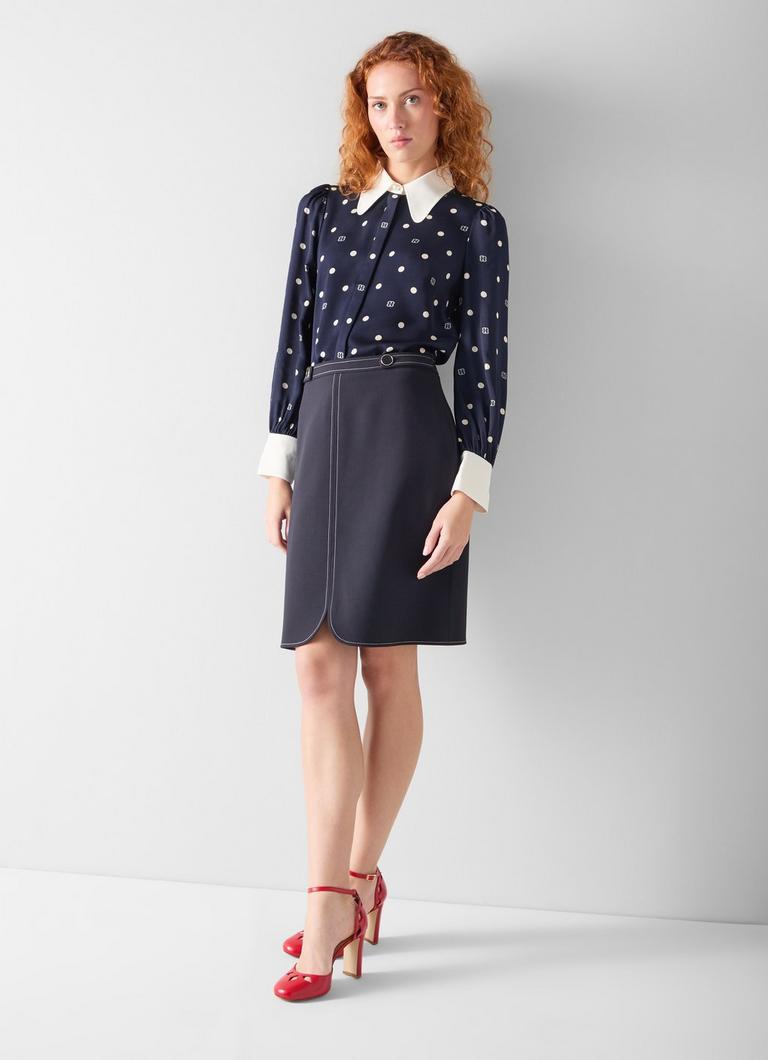 Sonya Navy Cuff Logo Spot Blouse