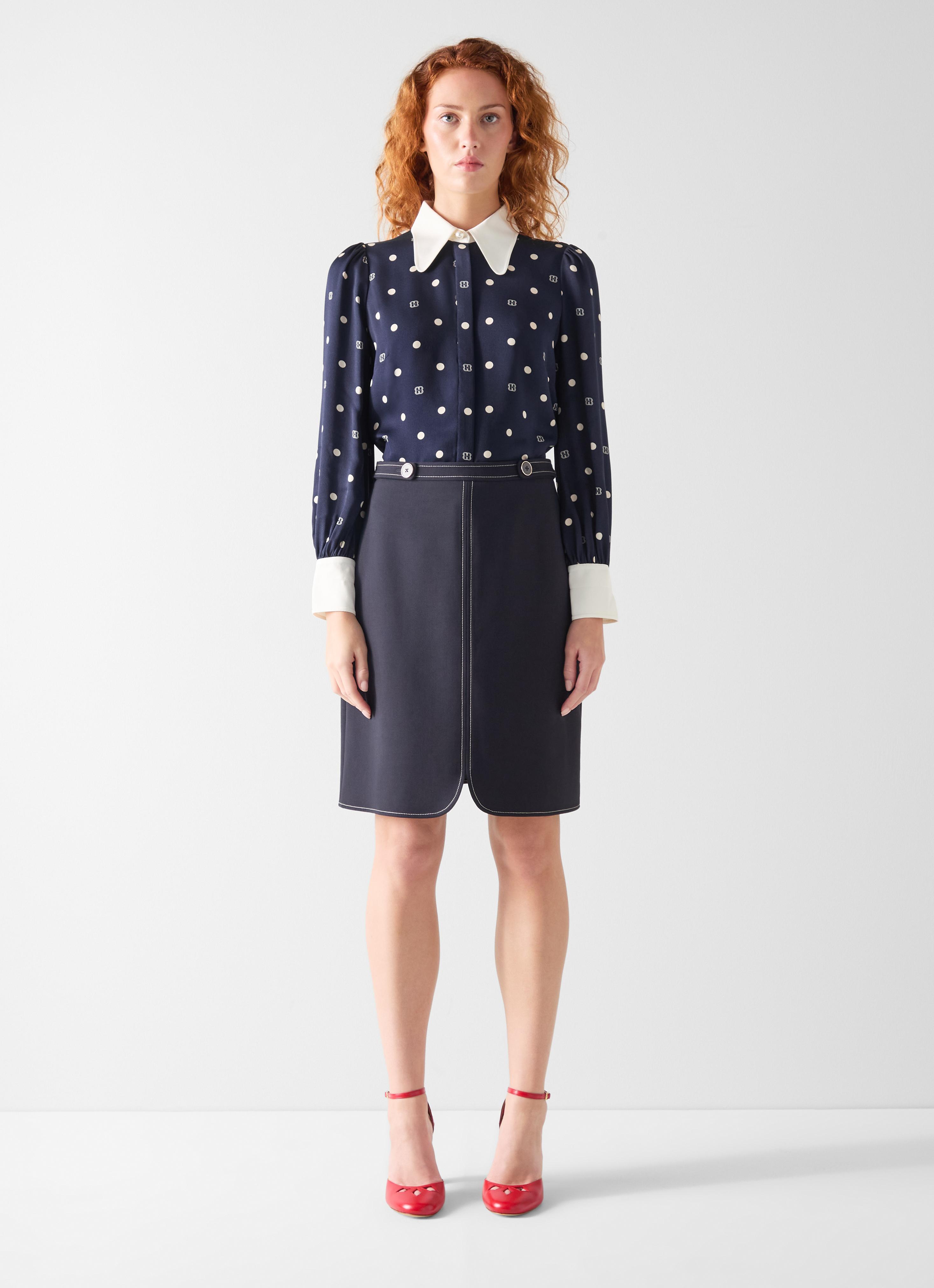 Sonya Navy Cuff Logo Spot Blouse
