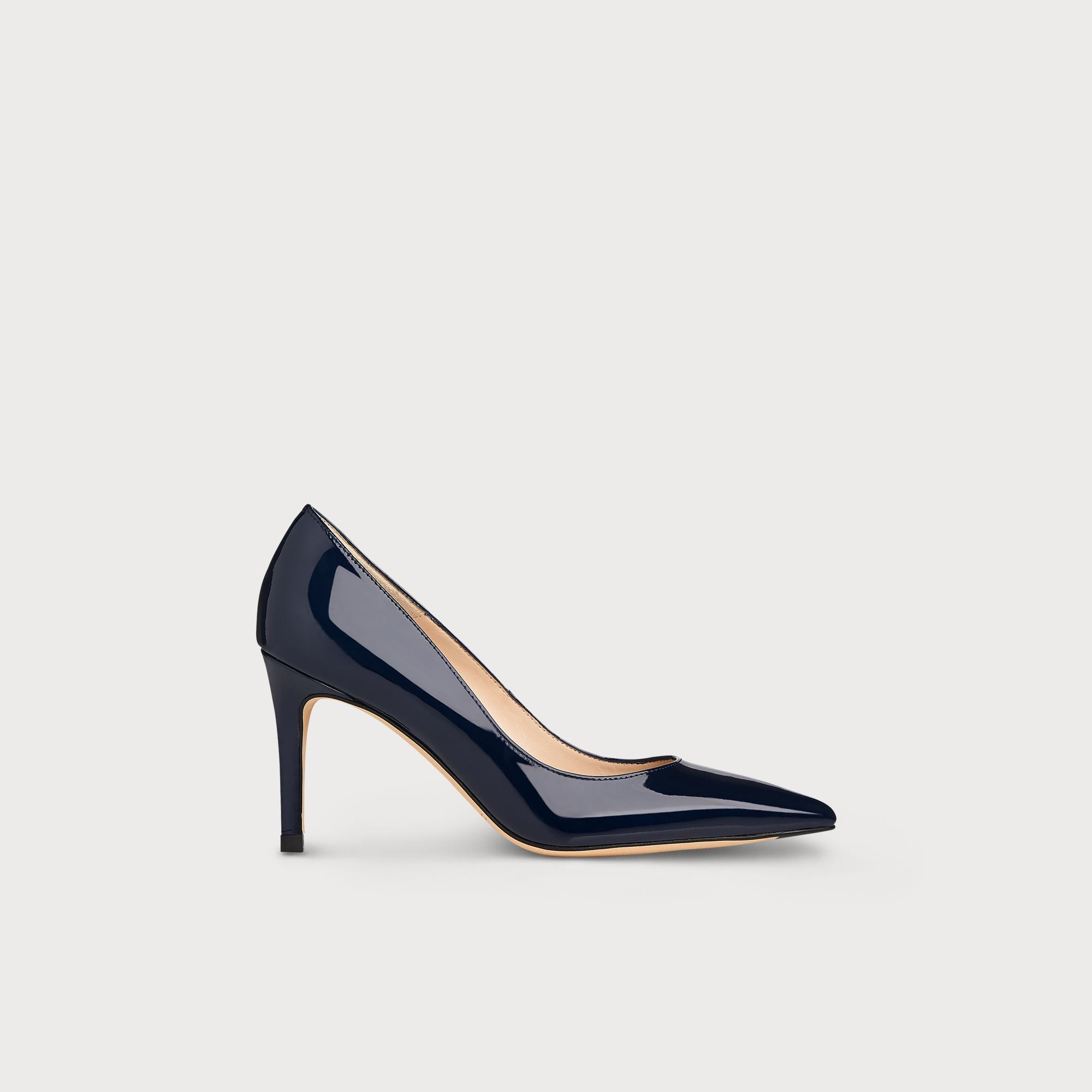 navy patent leather court shoes