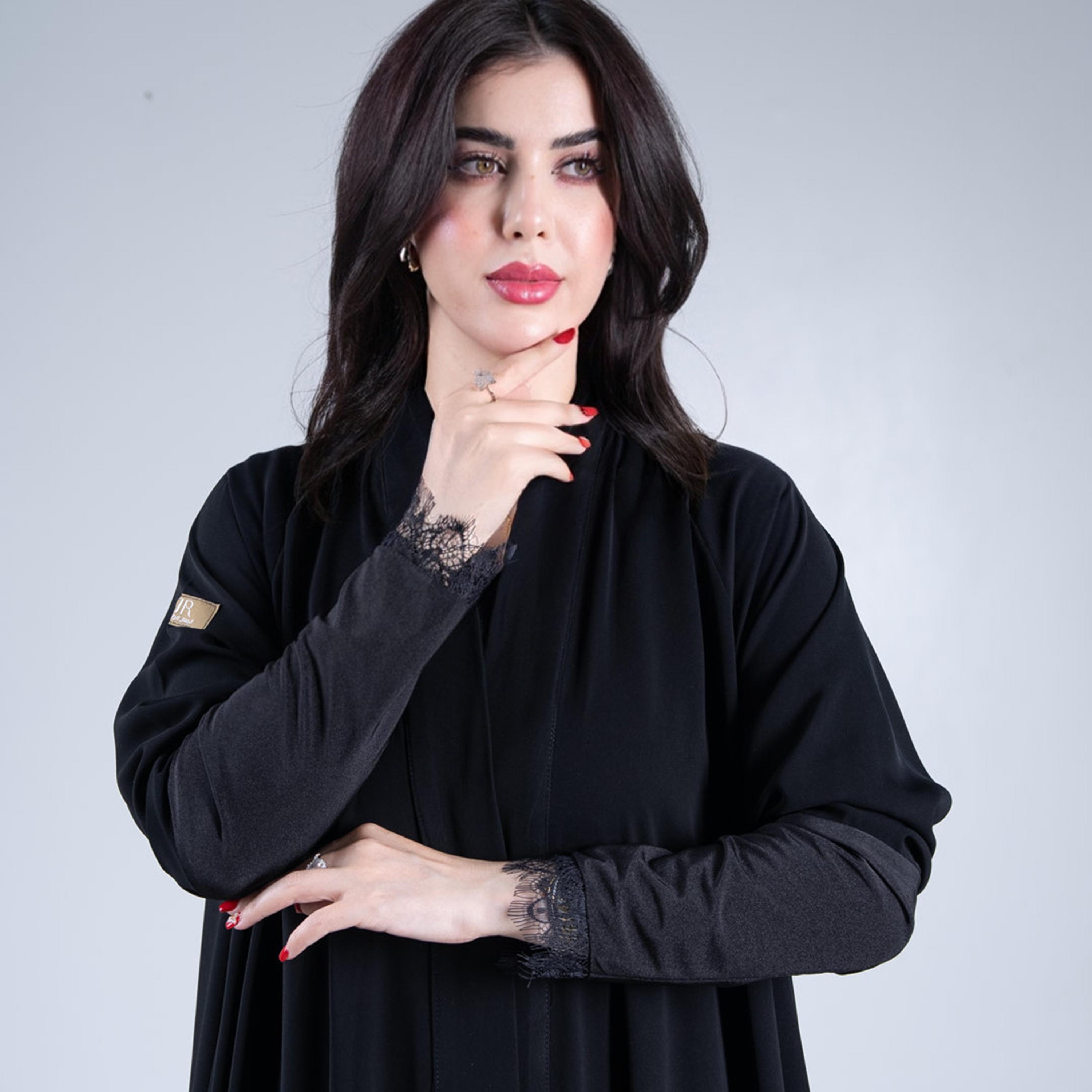 Aljamal Alraaqi Black Royal Crepe Women's Double Cloche Abaya-women-arabicclothing-abayas-image-2