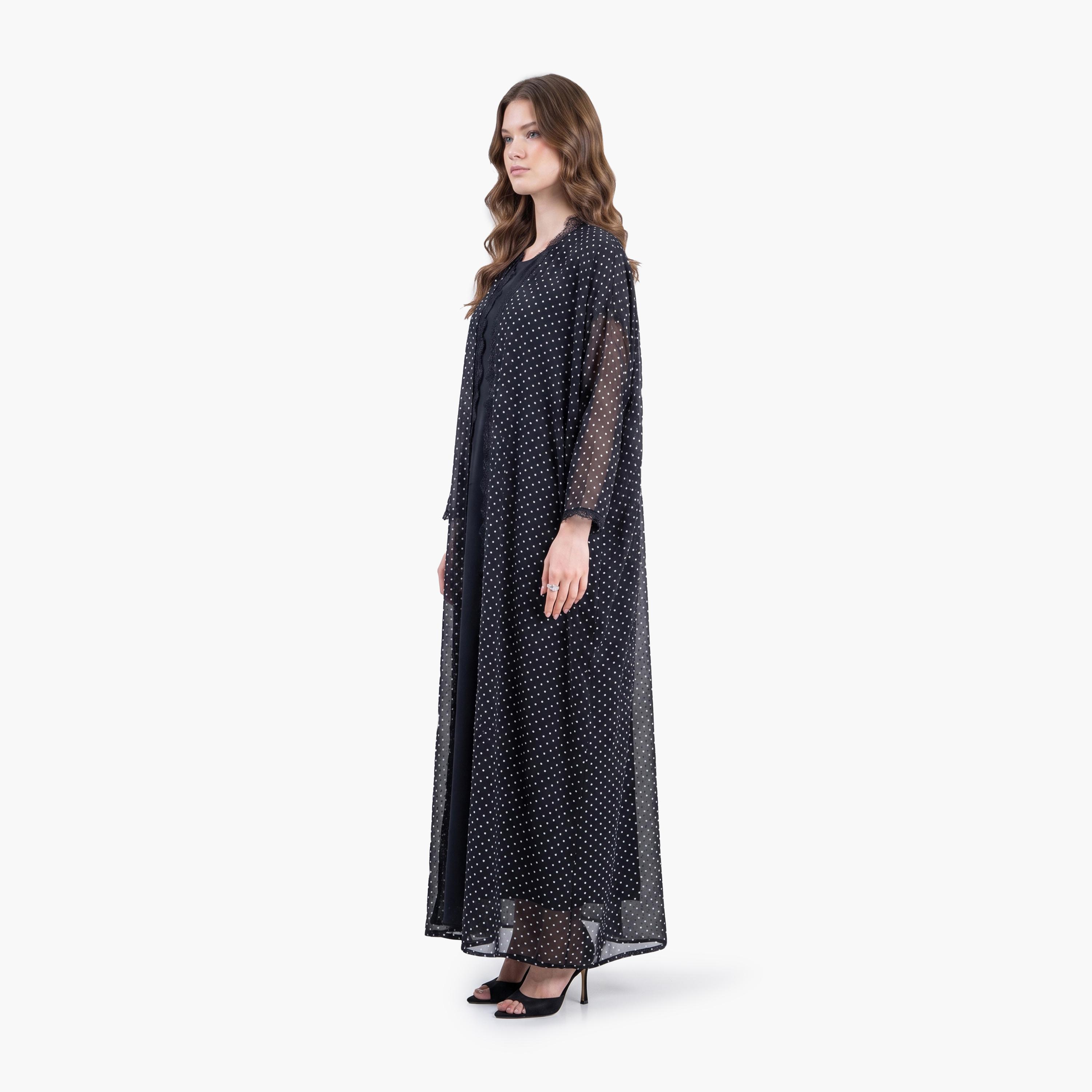 Aljamal Alraaqi Black Polka Dot Lace Butterfly Sleeves Chiffon Women's Bisht Cloche Abaya-women-arabicclothing-abayas-image-5