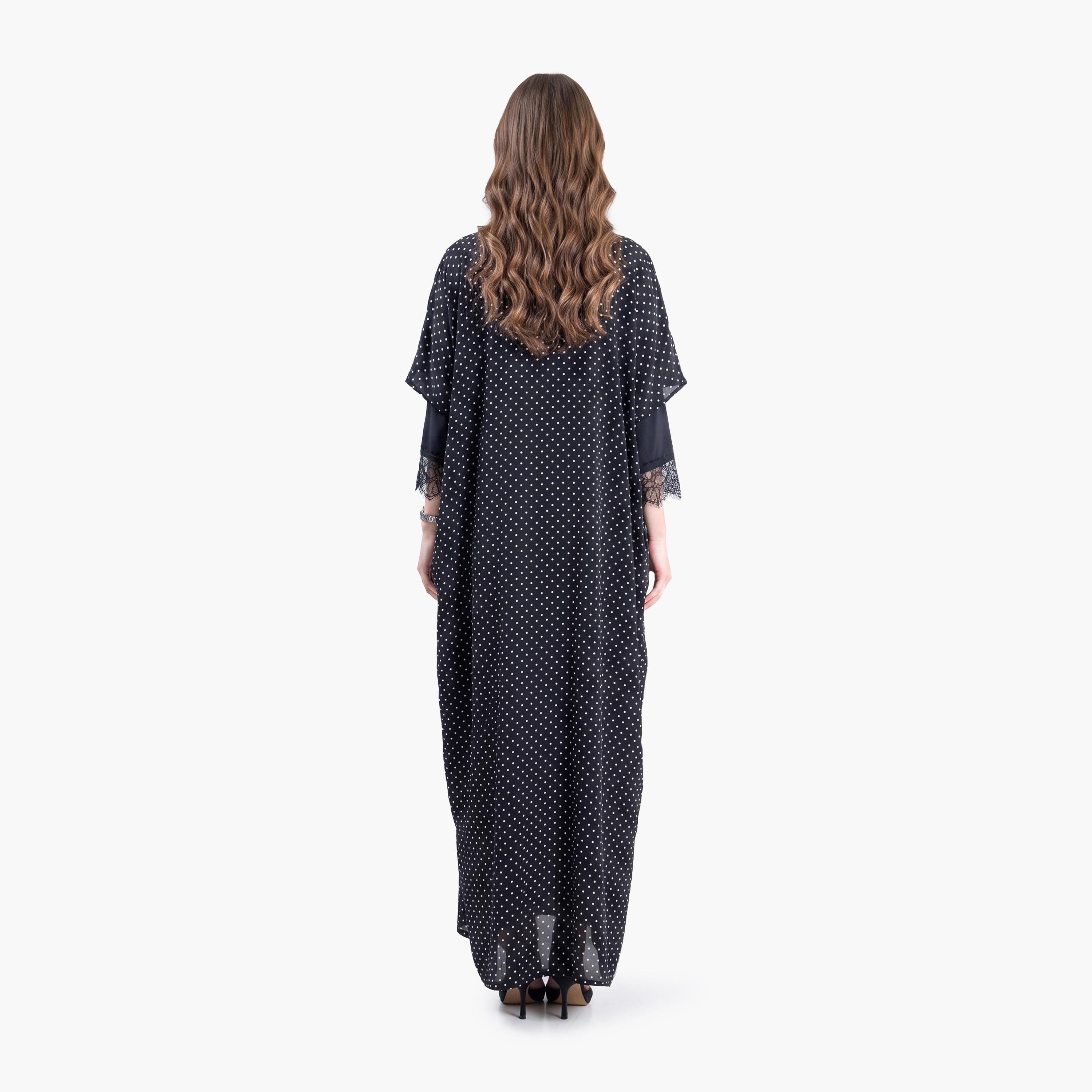 Aljamal Alraaqi Black Polka Dot Lace Butterfly Sleeves Chiffon Women's Bisht Cloche Abaya-women-arabicclothing-abayas-image-6