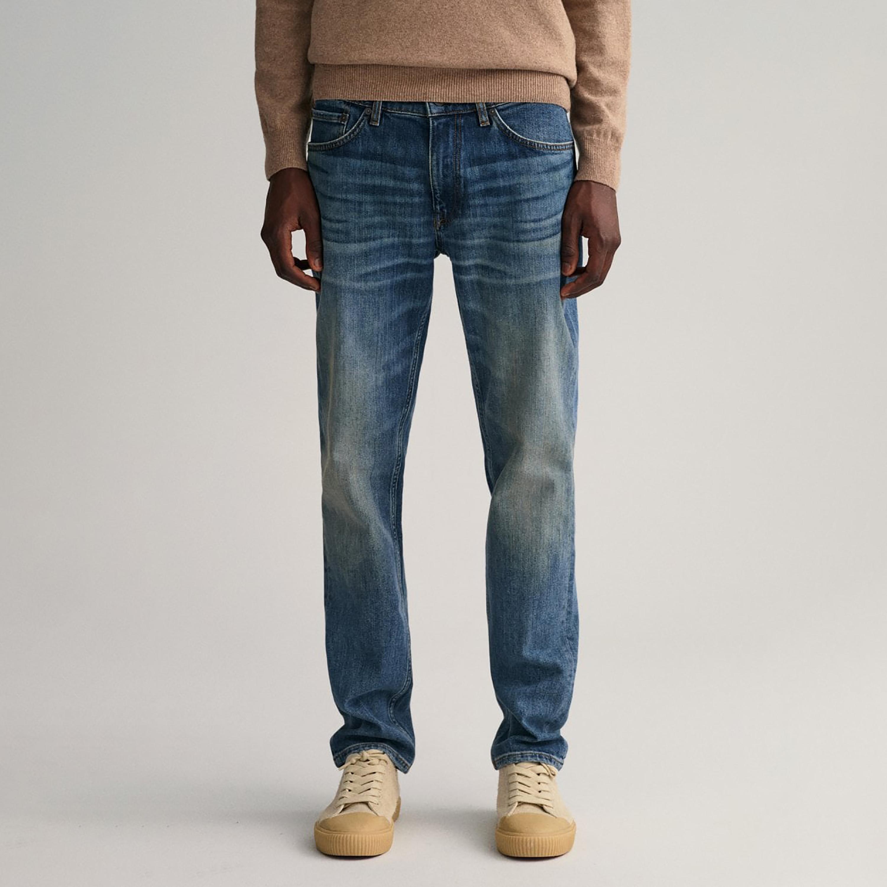 جينز جانت سليم صالح متوسط الارتفاع مع 5 جيوب-men-clothing-bottoms-jeans-image-1