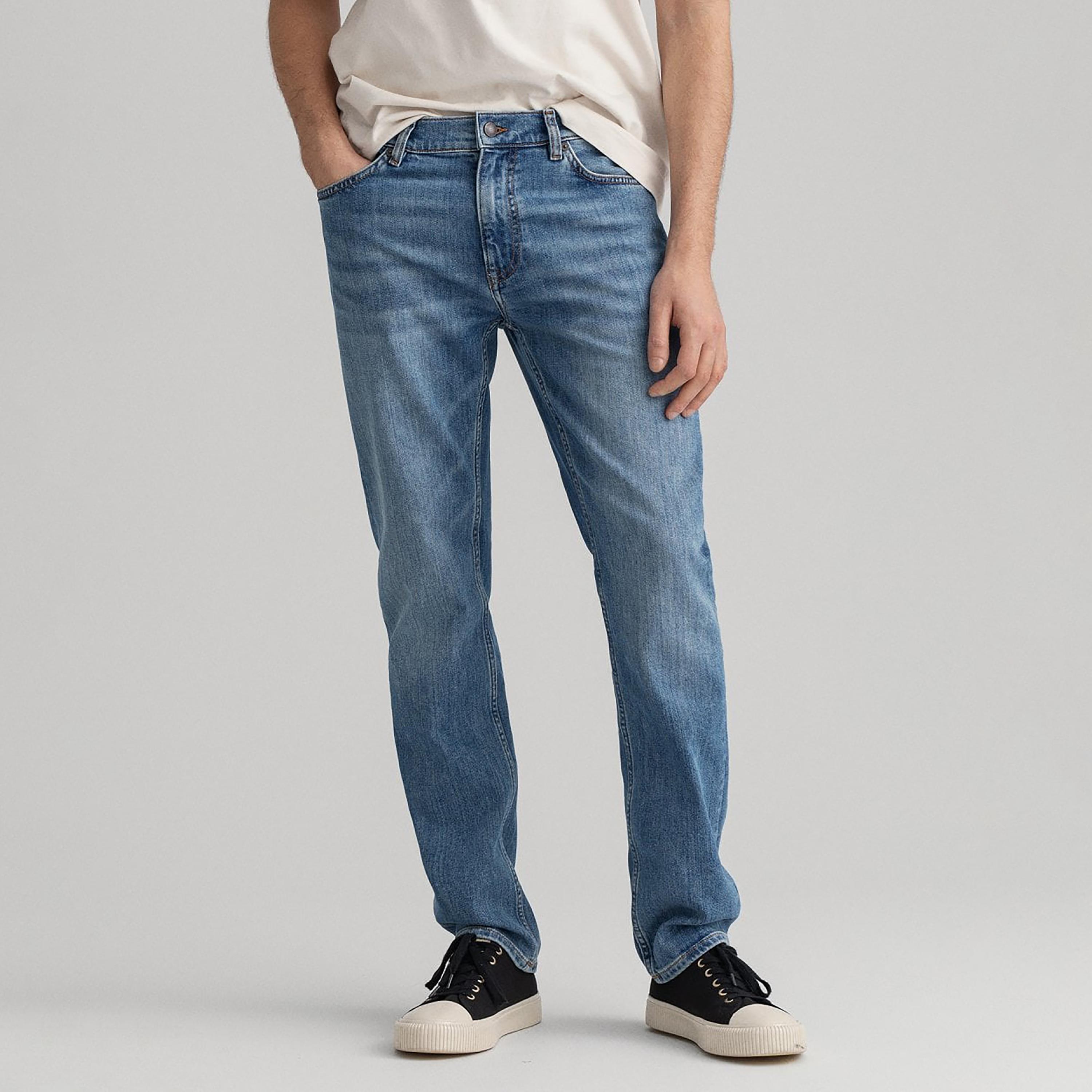 جينز الرجال متوسط الارتفاع بقياس 5 جيوب غانت العادي-men-clothing-bottoms-jeans-image-1