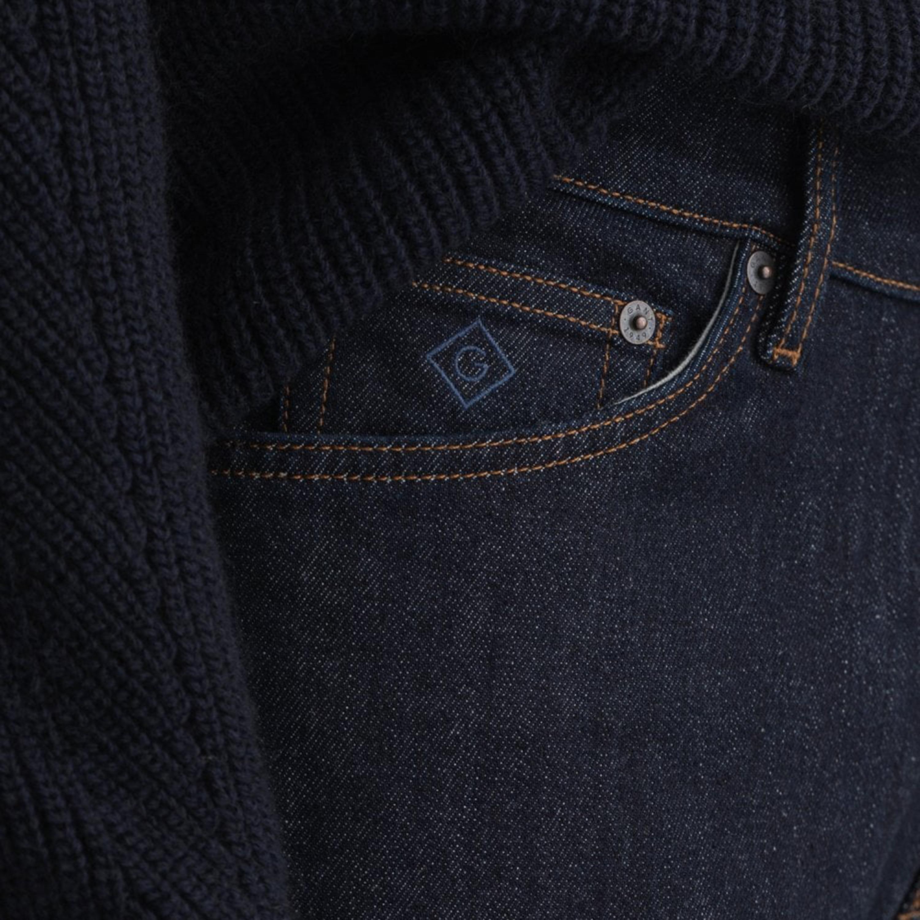 بنطلون جينز رجالي متوسط الارتفاع بخمسة جيوب وقصة عادية من جانت-men-clothing-bottoms-jeans-image-3
