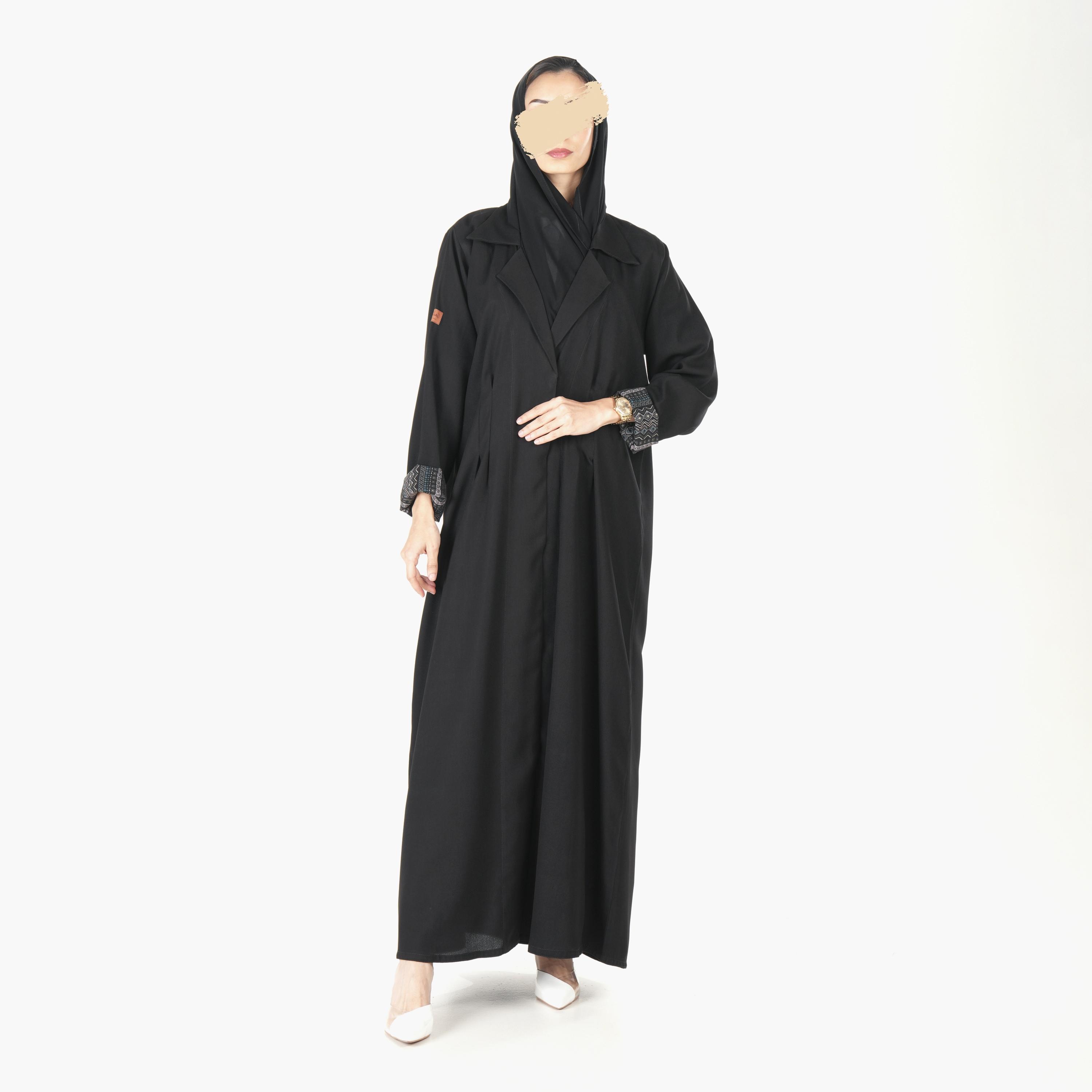Ramshaa Plain Lapel Collar Abaya with Hijab-women-arabicclothing-abayas-image-1