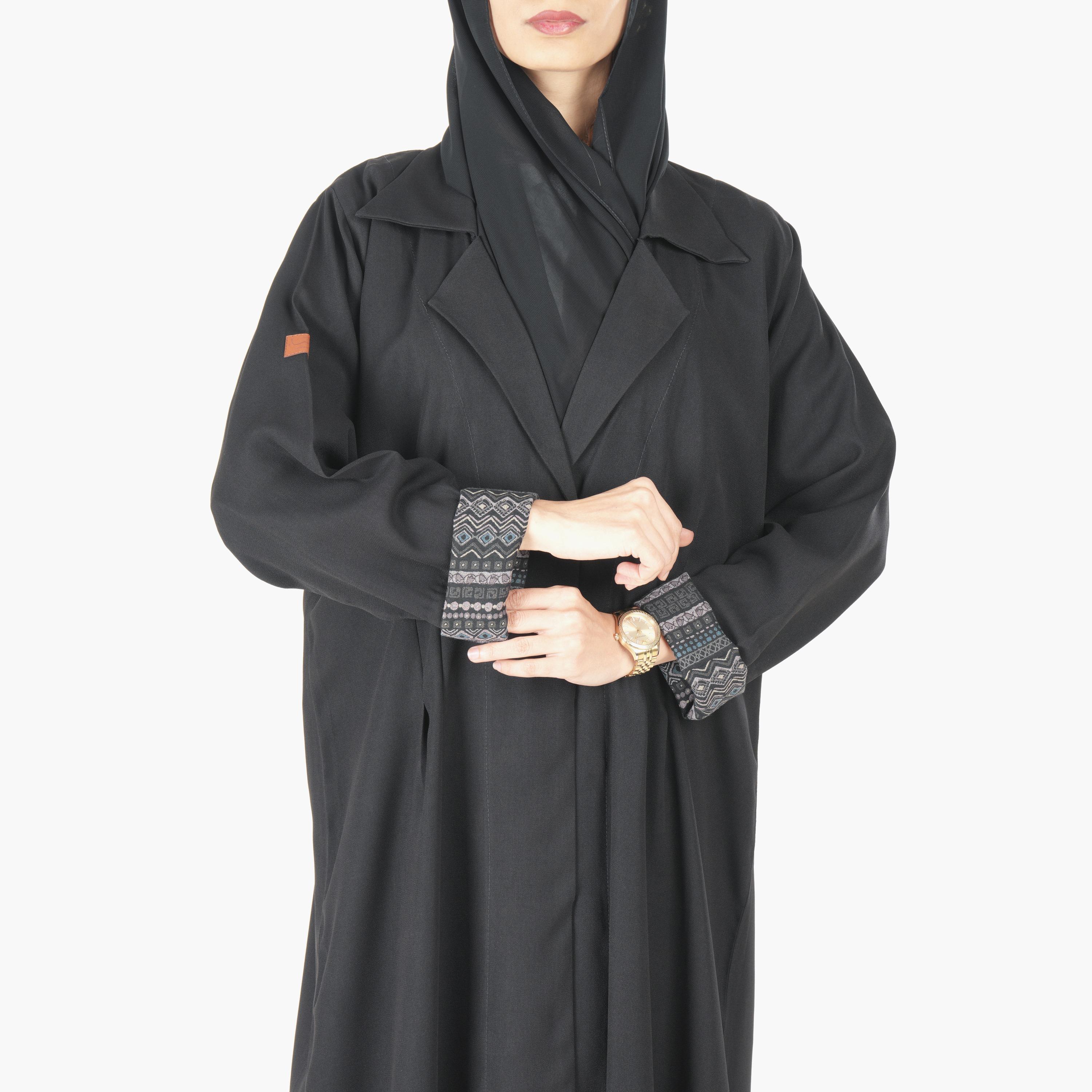 Ramshaa Plain Lapel Collar Abaya with Hijab-women-arabicclothing-abayas-image-2