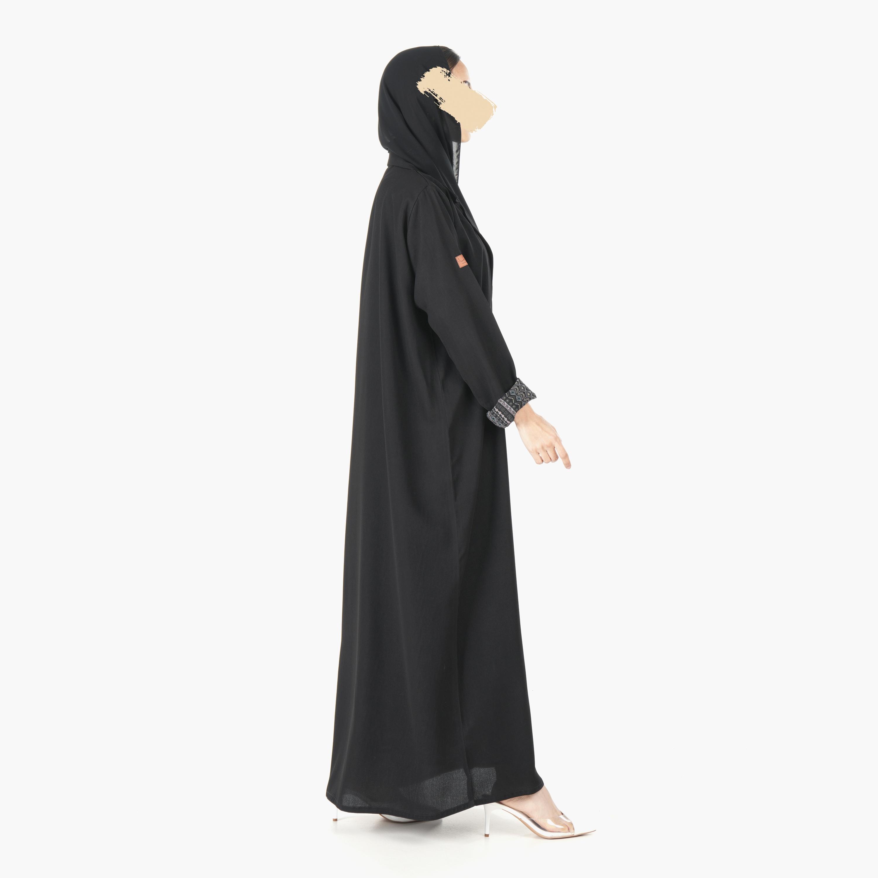 Ramshaa Plain Lapel Collar Abaya with Hijab-women-arabicclothing-abayas-image-3