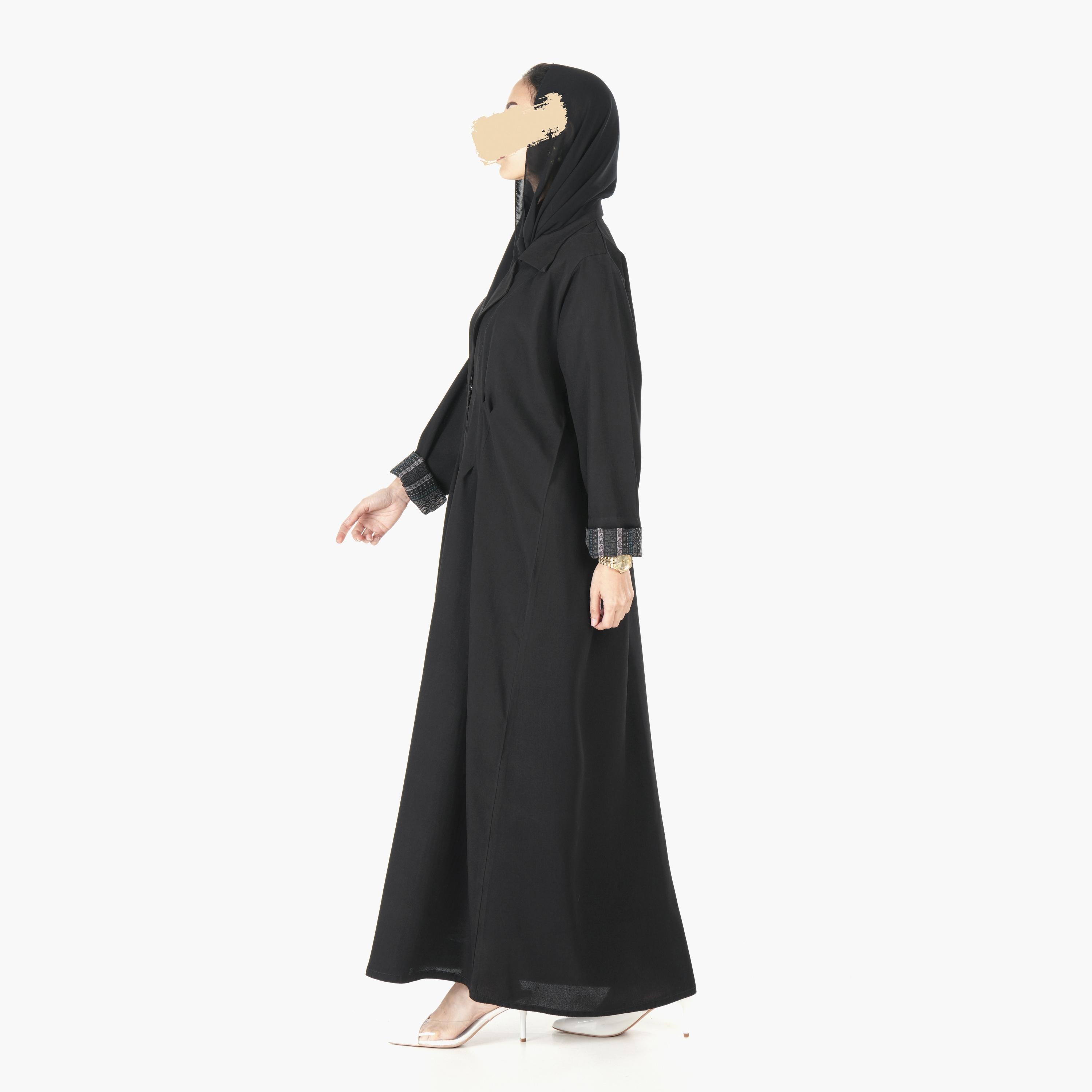 Ramshaa Plain Lapel Collar Abaya with Hijab-women-arabicclothing-abayas-image-4