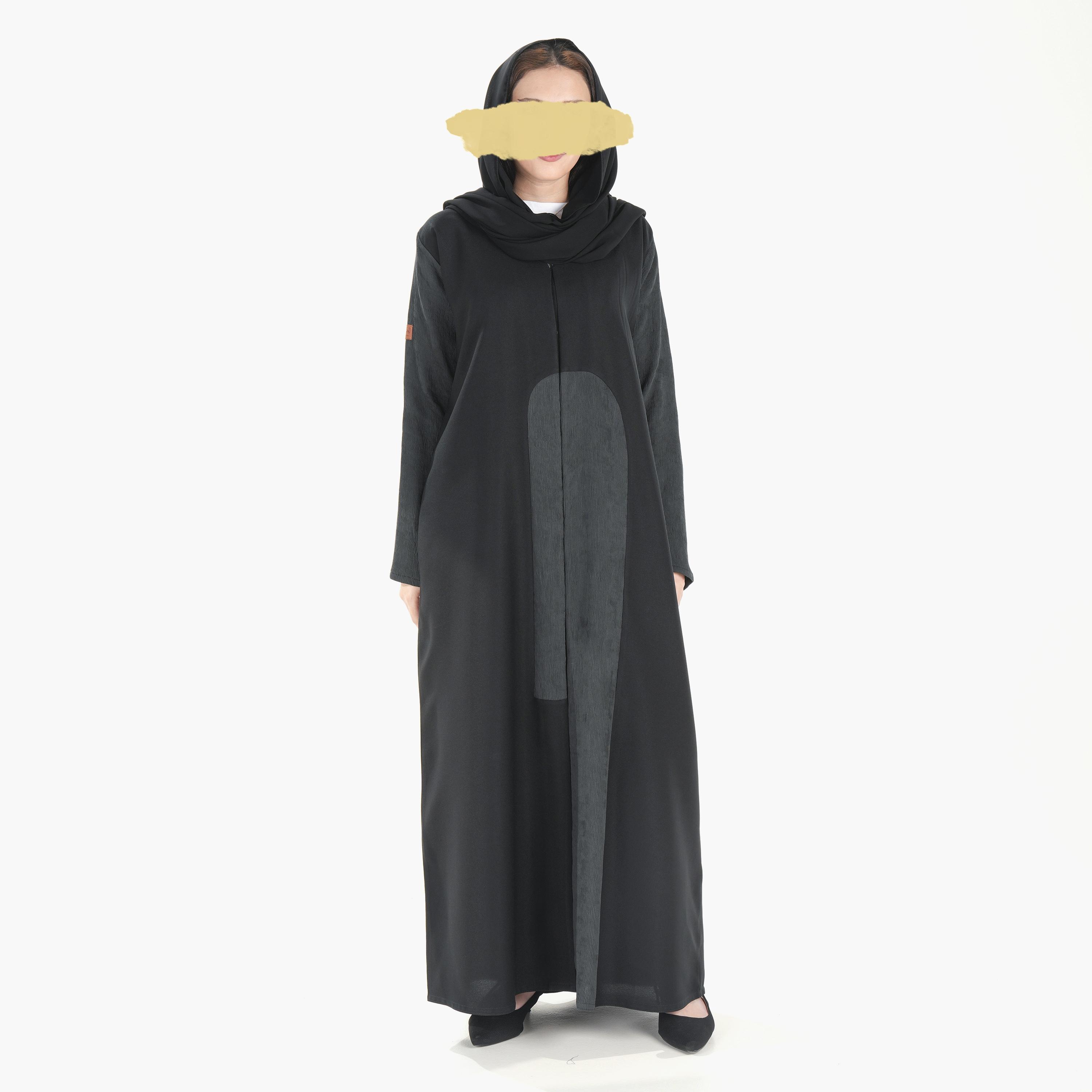 Ramshaa Colour Blocked V-Neck Abaya with Hijab-women-arabicclothing-abayas-image-1