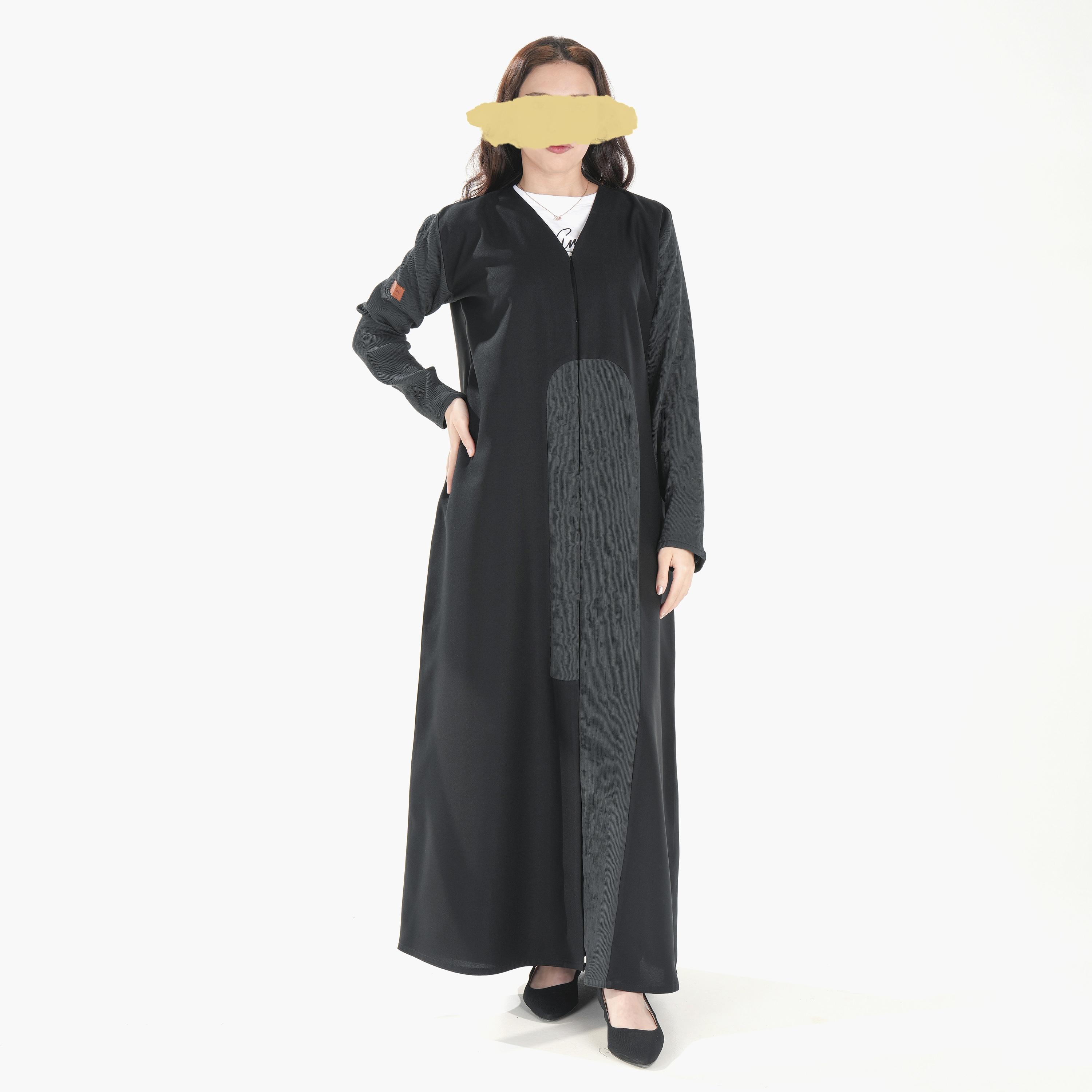 Ramshaa Colour Blocked V-Neck Abaya with Hijab-women-arabicclothing-abayas-image-2